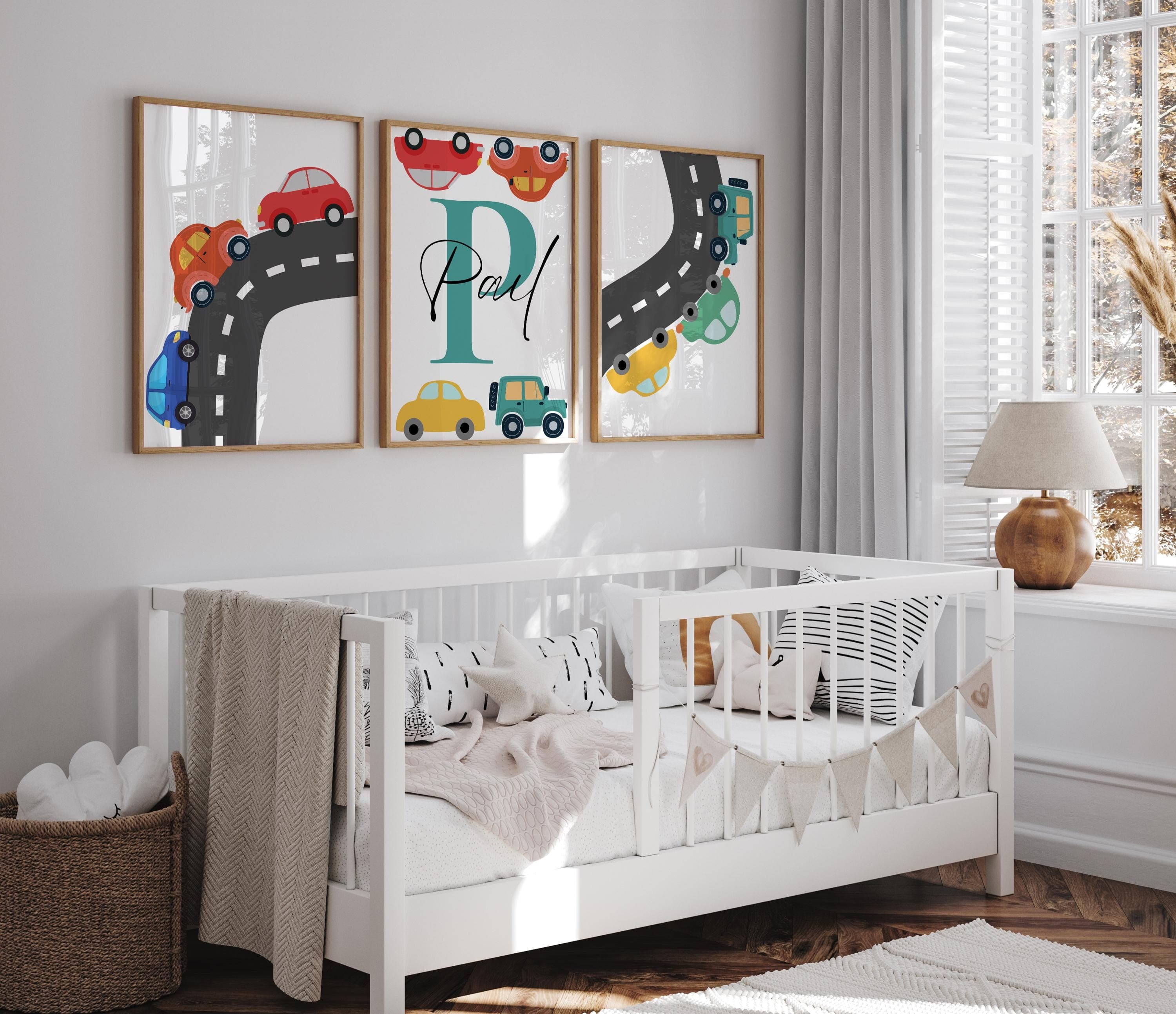Playful car-themed digital printable art for kids.