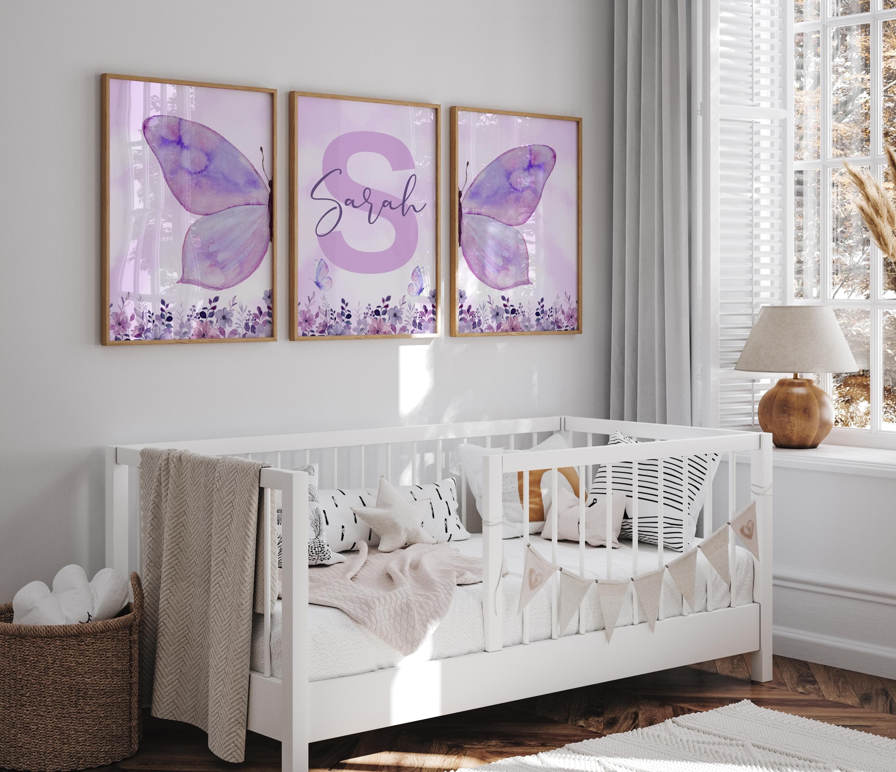 Elegant floral and butterfly digital design for nursery decor.