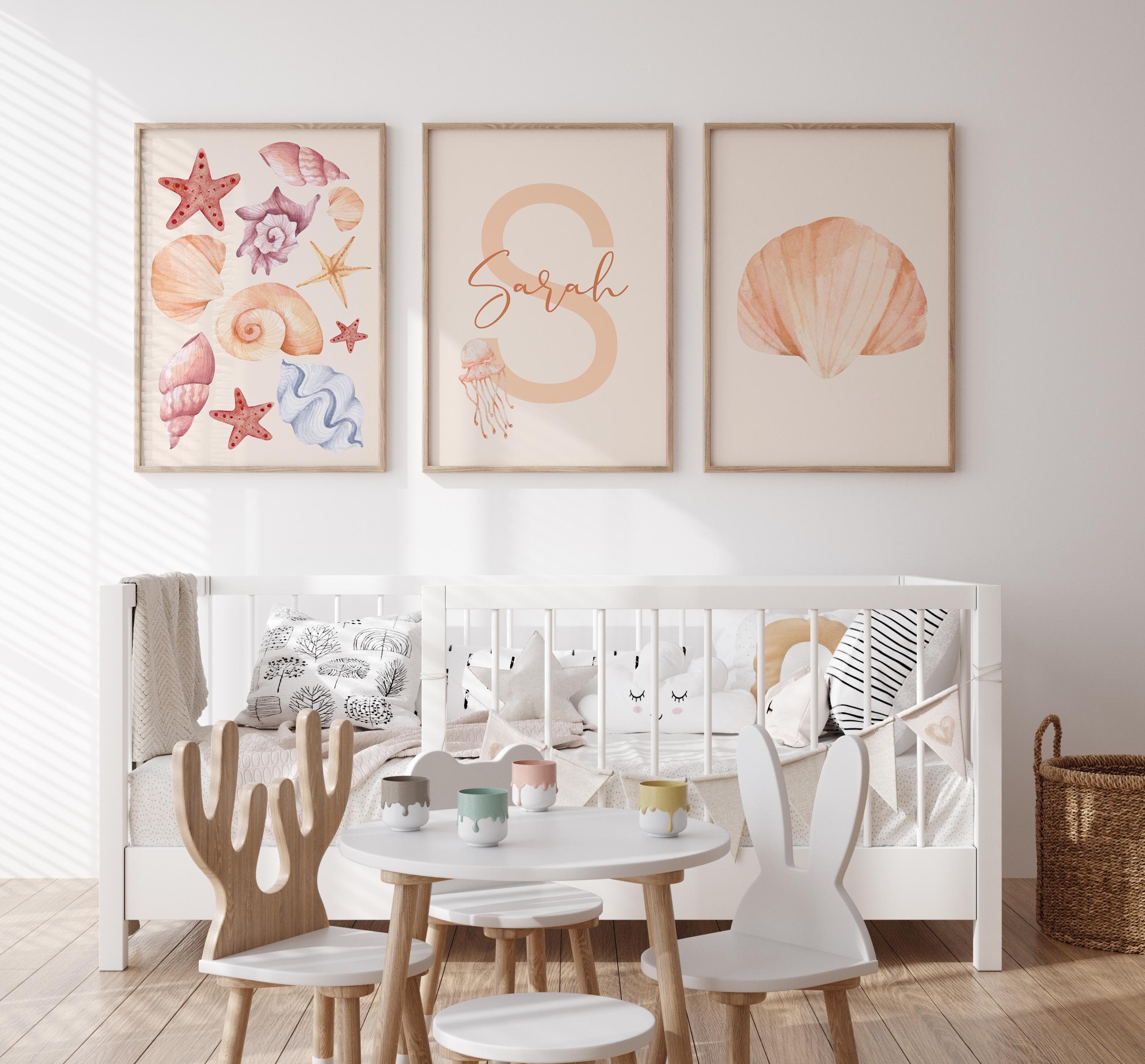 Editable girls room seashell decor