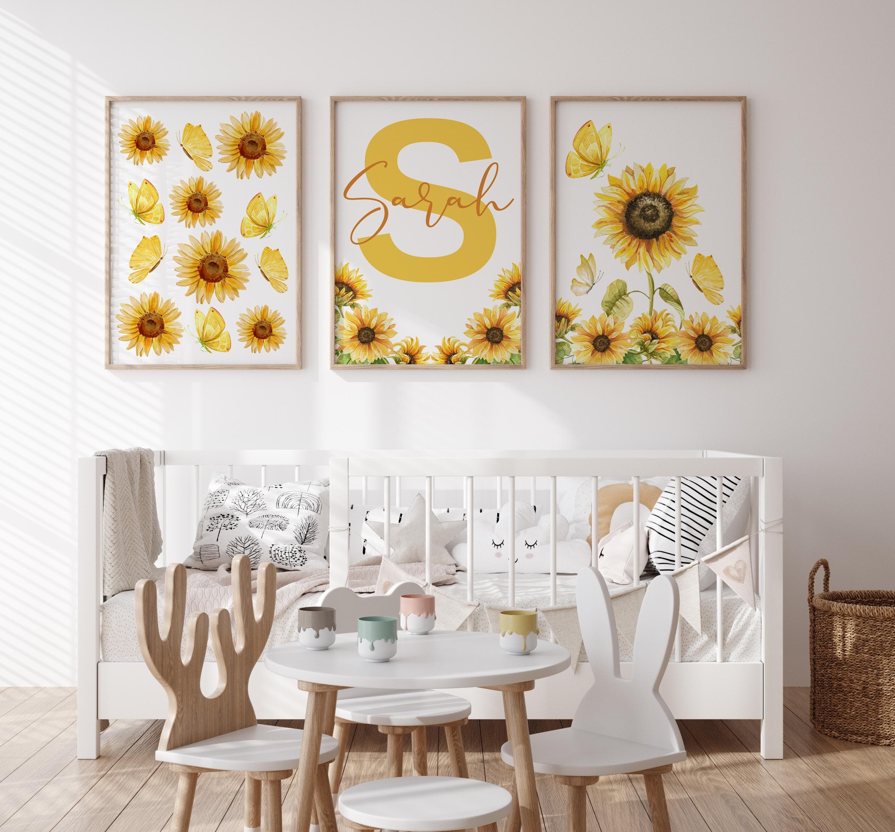 3-piece sunflower nursery prints, personalized