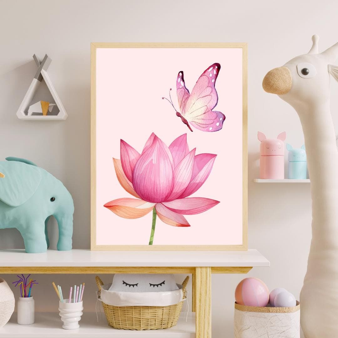 Personalized Pink Lotus Flower & Butterfly Wall Art Set | 3-Piece Digital Download ,Custom Name Nursery Decor | Girls Room Art ,Pink Nursery - image 4