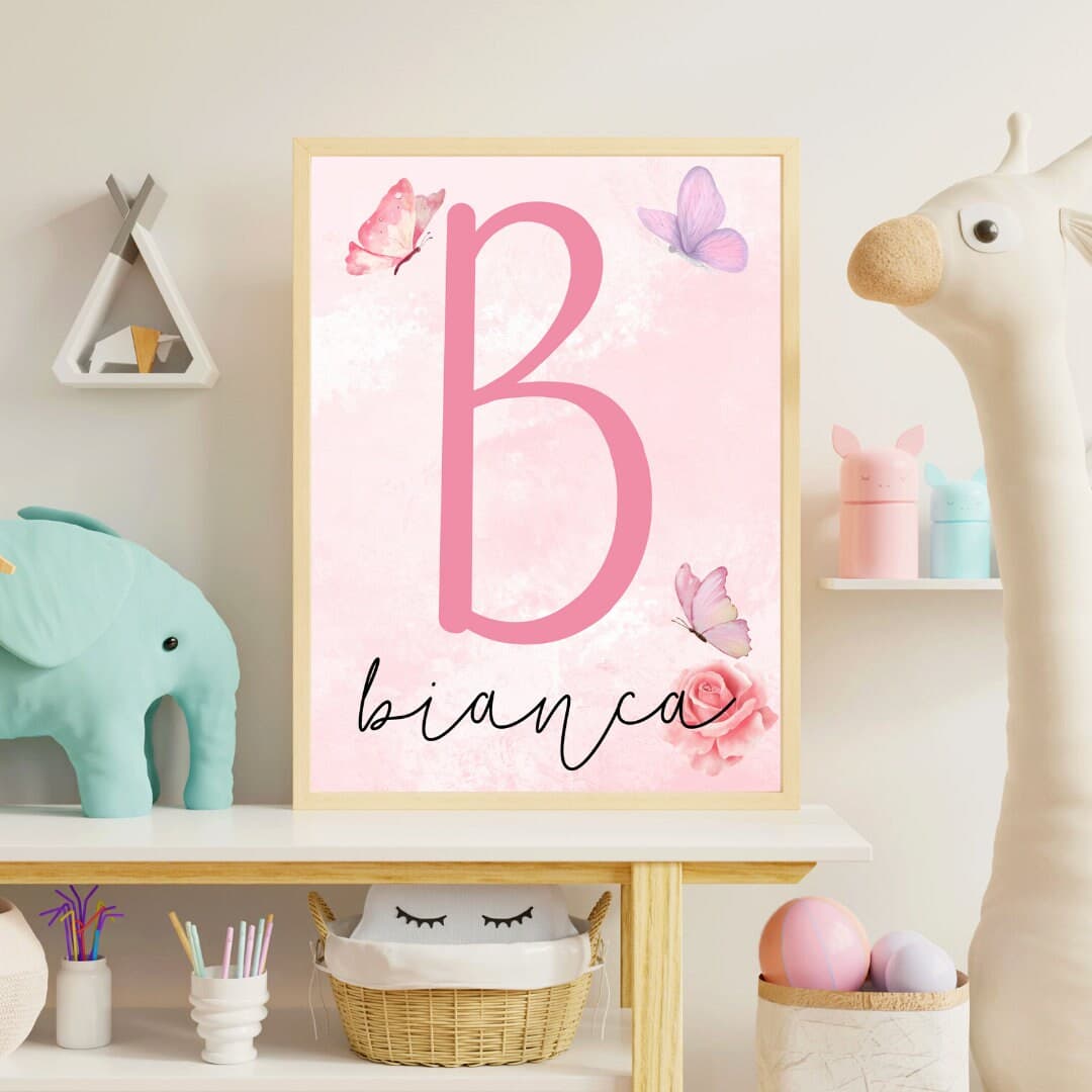 Personalized Nursery Butterfly Print - Pink Digital Wall Art, Sweet Baby Girl Room Decor, Watercolor Butterfly Name Sign, Printable Nursery - image 5