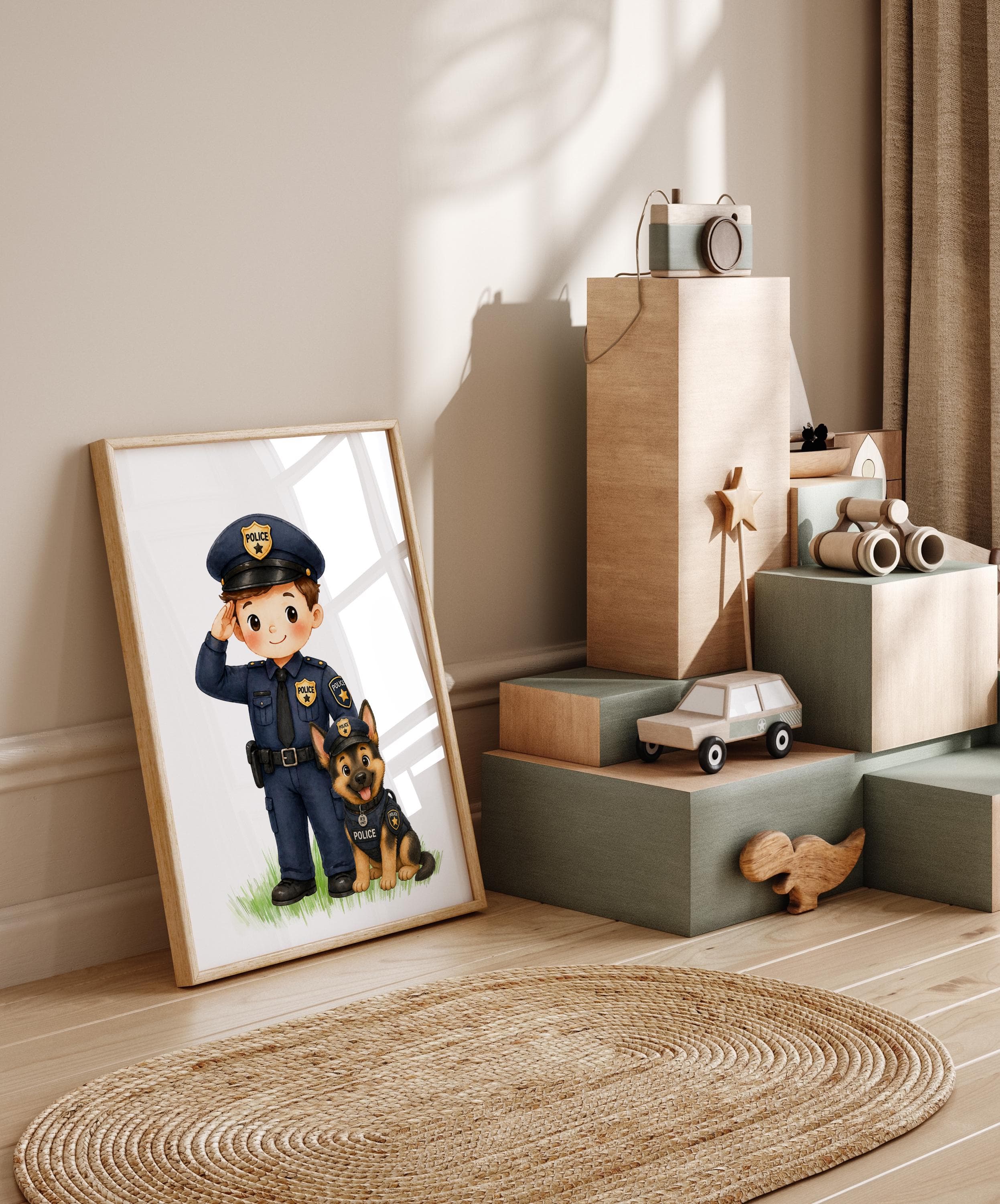 Police nursery decor personalized name printable set for boys