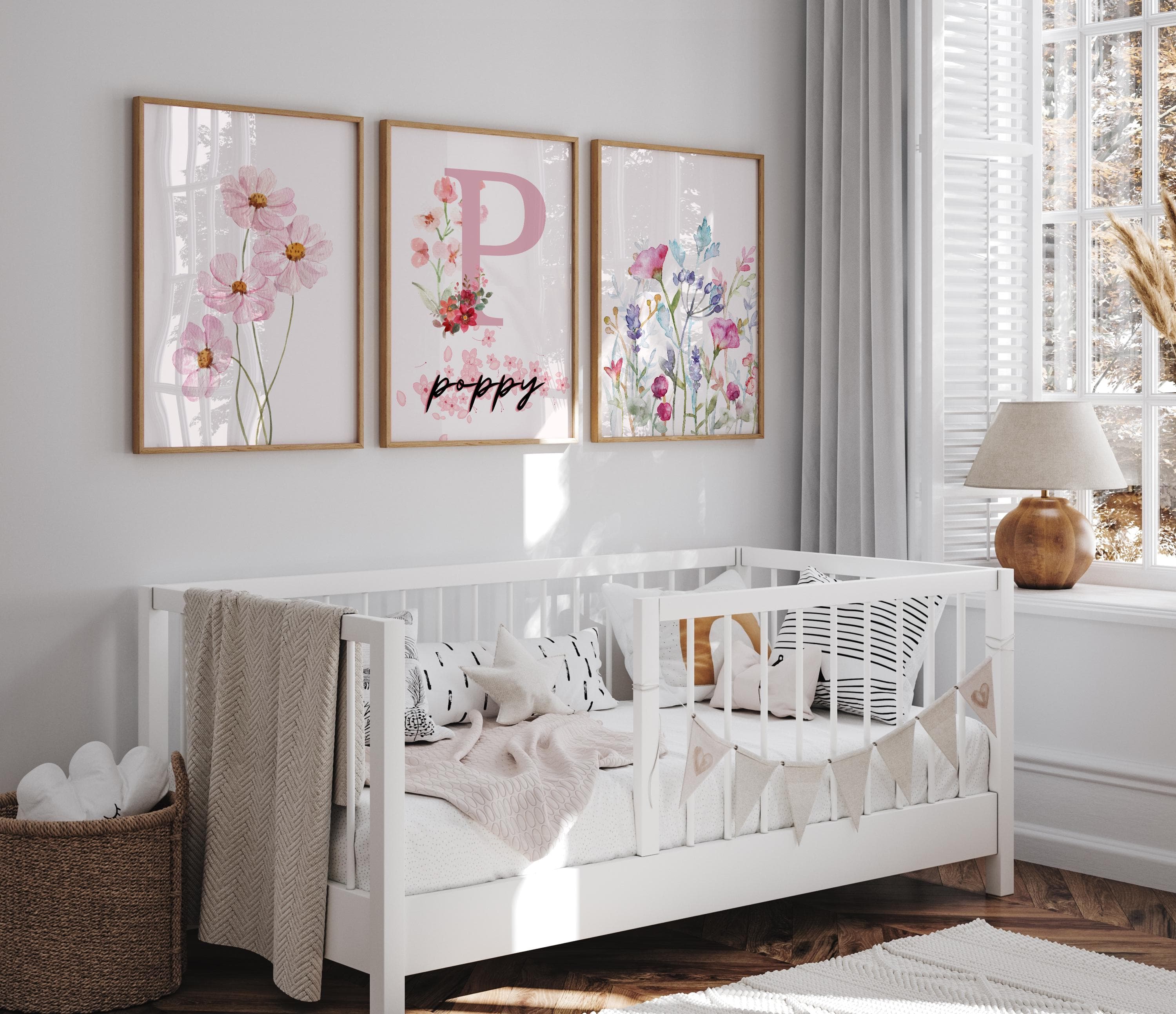 Watercolor flower artwork for a girl's nursery wall decor.