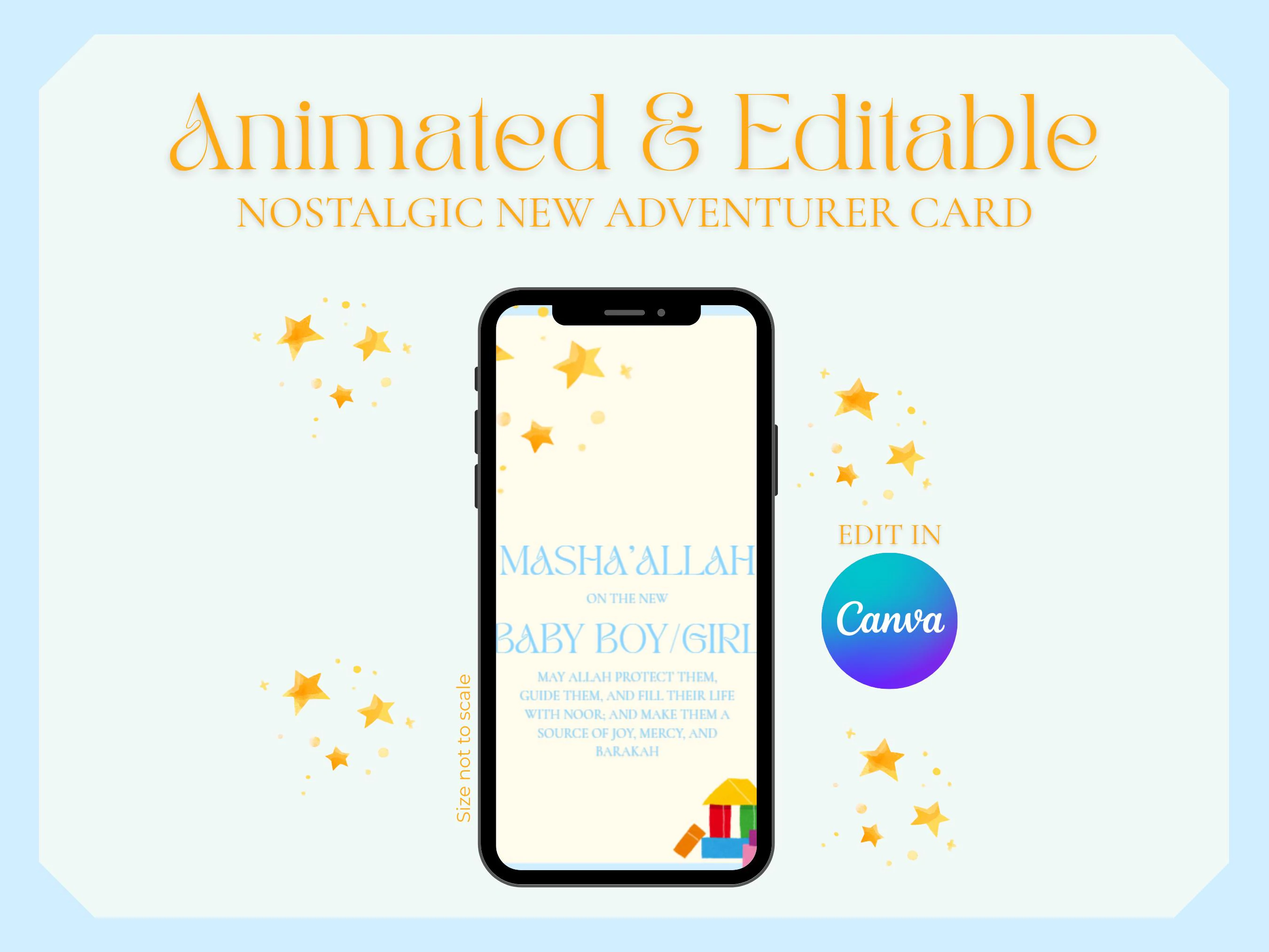 Animated Islamic Nostalgic New Adventurer Baby Card | Customisable for Boys & Girls | Video Greeting (MP4)