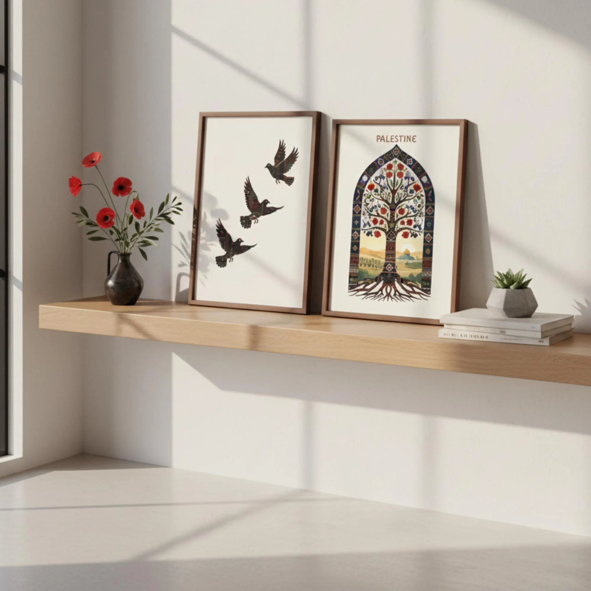 Printable posters featuring Palestinian arches and floral motifs, perfect for cultural and modern interiors.