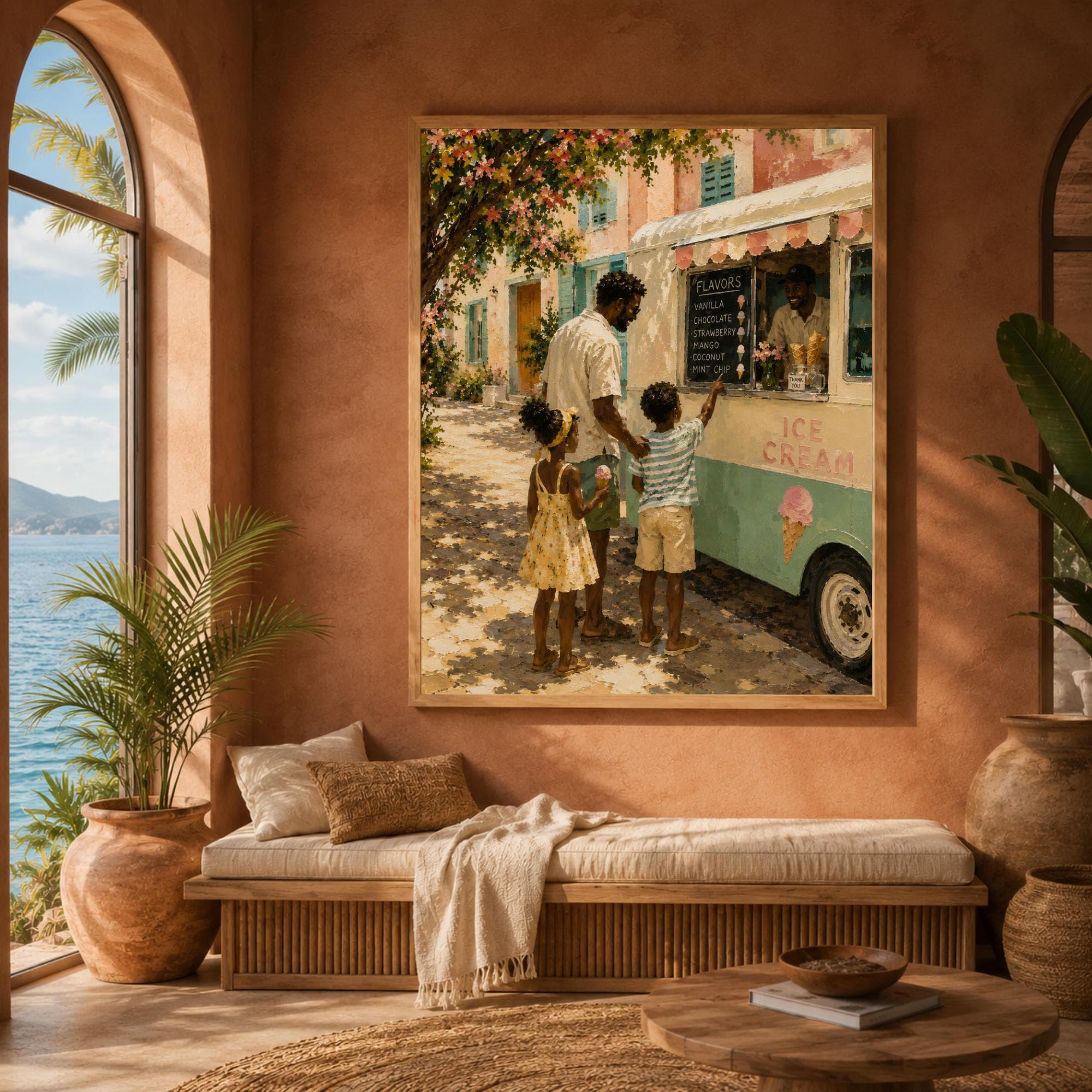 Black Family Art Ice Cream Truck Summer Wall Decor Nostalgic Artwork Playroom Fathers Day Gift Men Dad African American Home Print