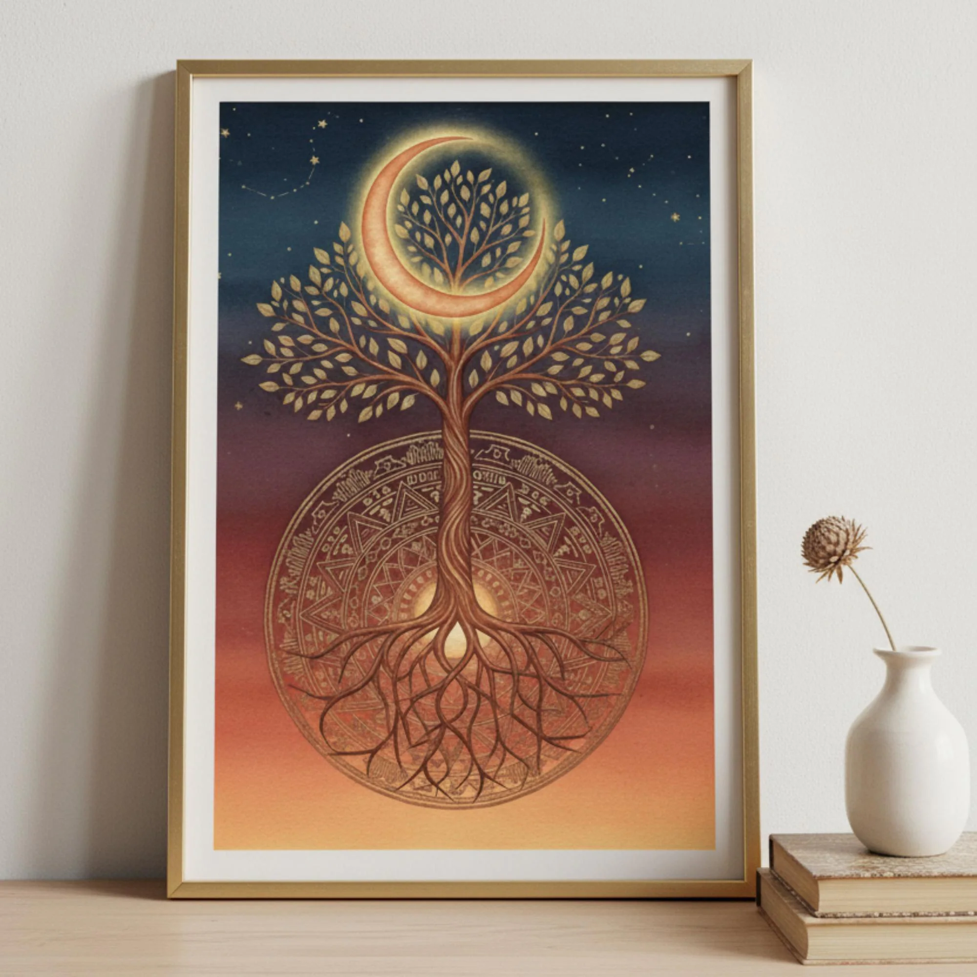 Tree of Life Mandala Print Boho Watercolor Wall Art (Digital Download)