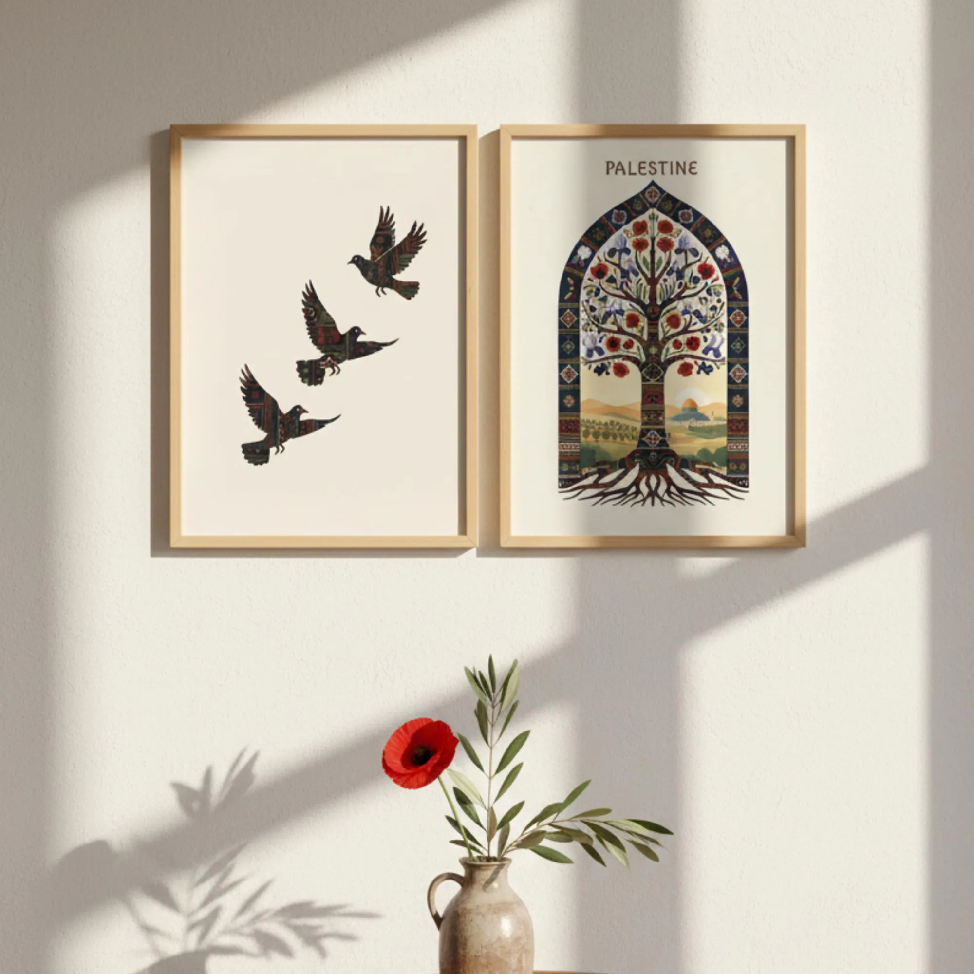 Palestine Floral Arch Art Set, Middle Eastern Cultural Print, Arabic Heritage Decor (Instant Download)