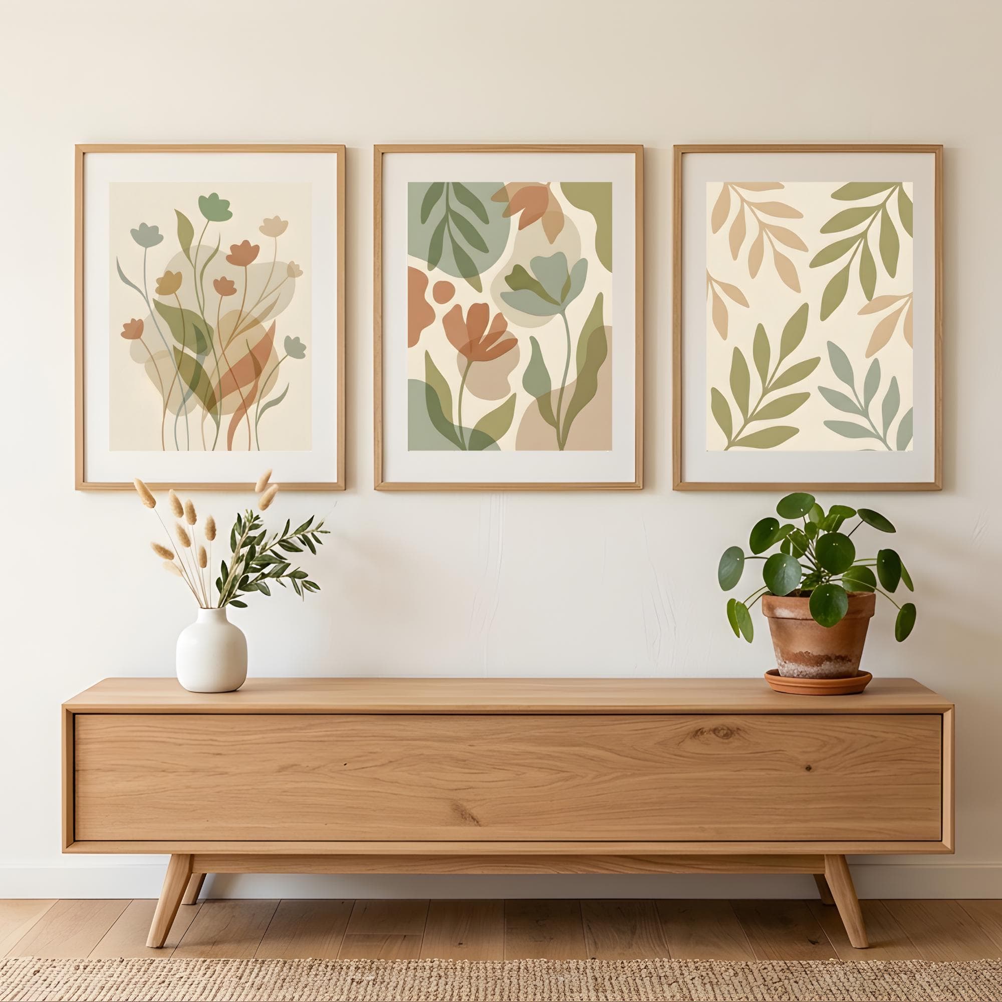 Sage Green Botanical Wall Art Set of 3, Floral Gallery Wall Printable Boho Home Decor Gift