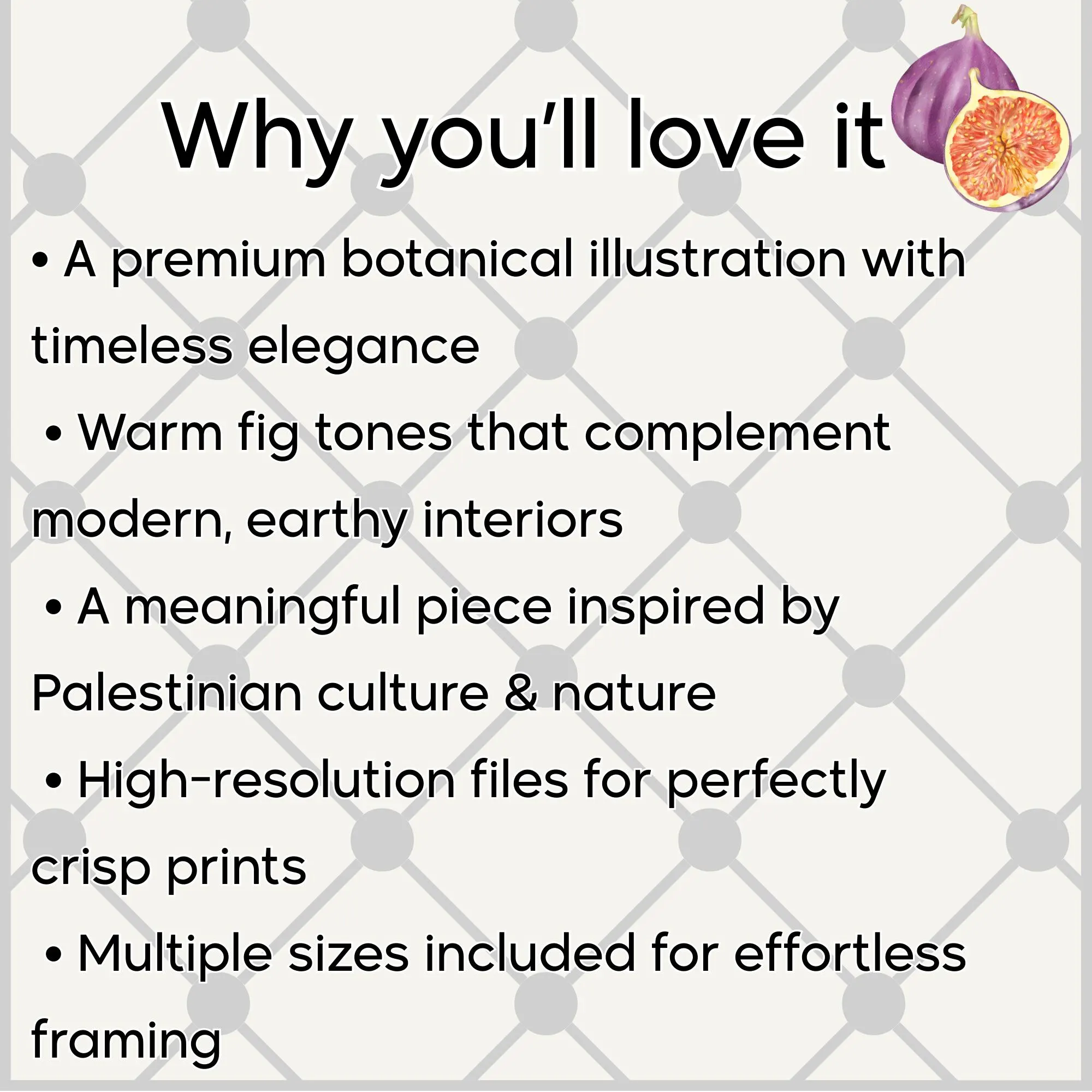 💛 Why You’ll Love It
• A premium botanical illustration with timeless elegance
• Warm fig tones that complement modern, earthy interiors
• A meaningful piece inspired by Palestinian culture & nature
• High-resolution files for perfectly crisp prints
• Multiple sizes included for effortless framing