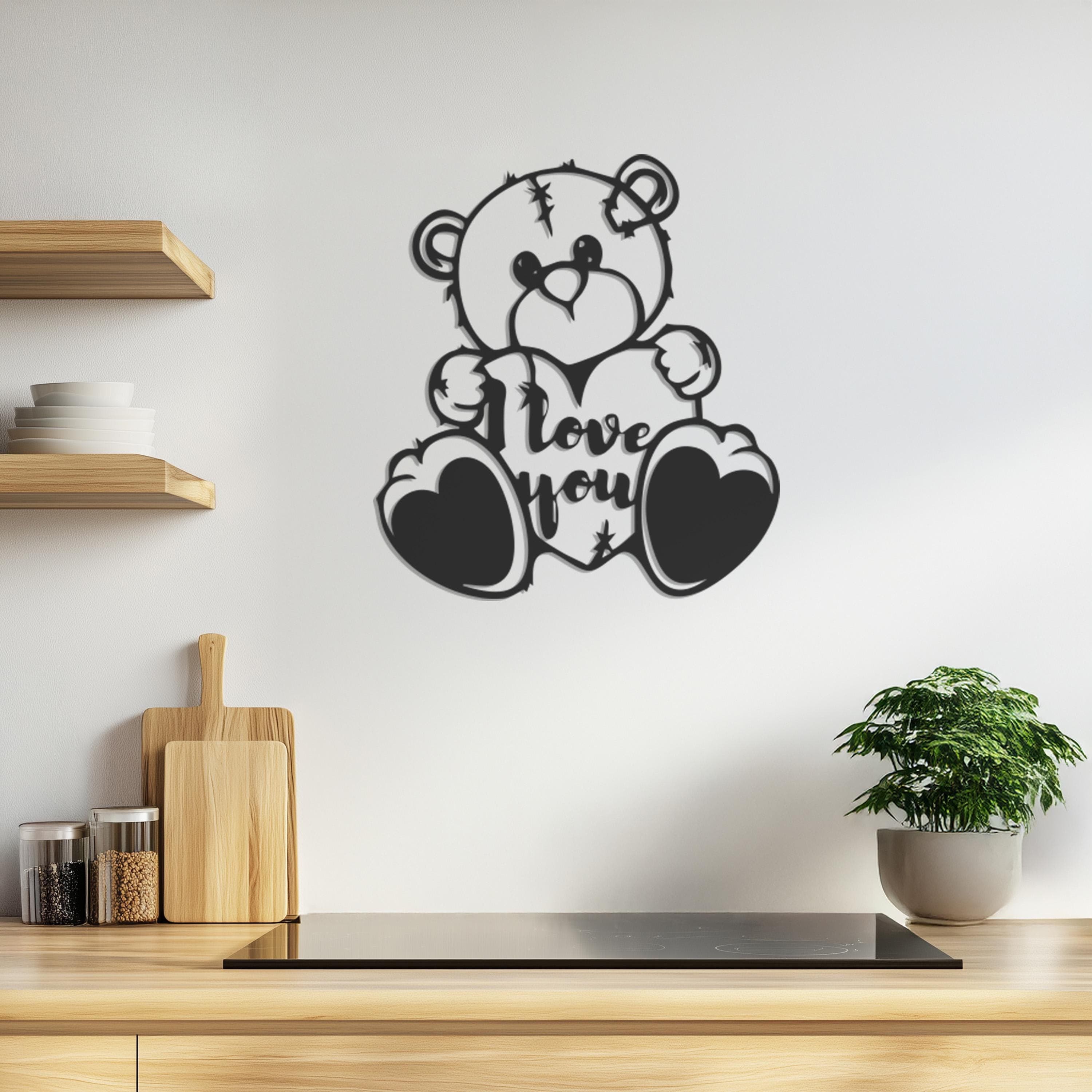 Metal Bear Wall Art I Love You, Teddy Bear Wall Decor For Nursery Or Kitchen, Romantic Gift For Her, Anniversary Gift, Cute Metal Sign