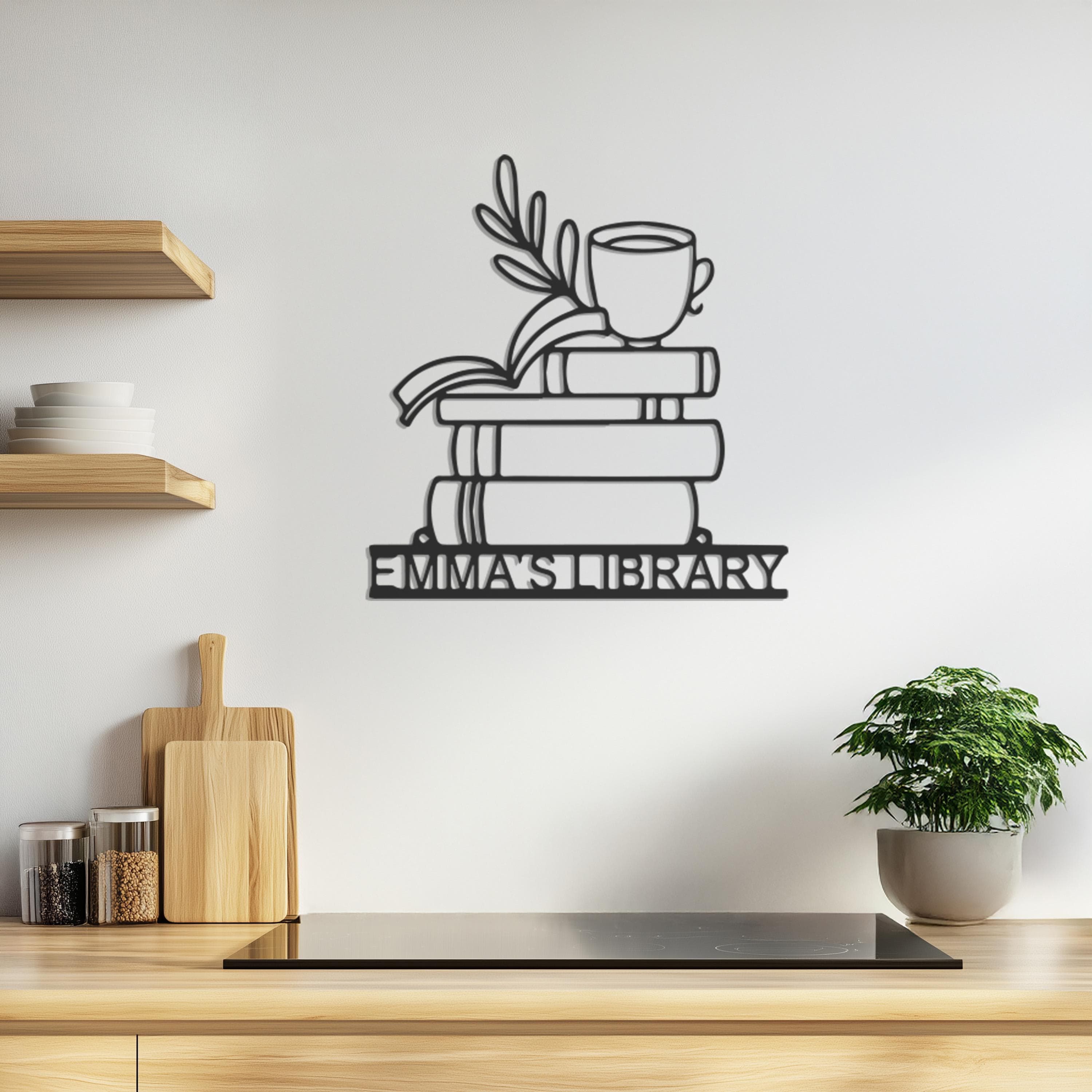 Personalized Library Wall Art, Custom Book Stack Sign, Coffee Book Lover Gift, Reading Room Decor, Wall Decor, Teacher Gift, Gift for Home