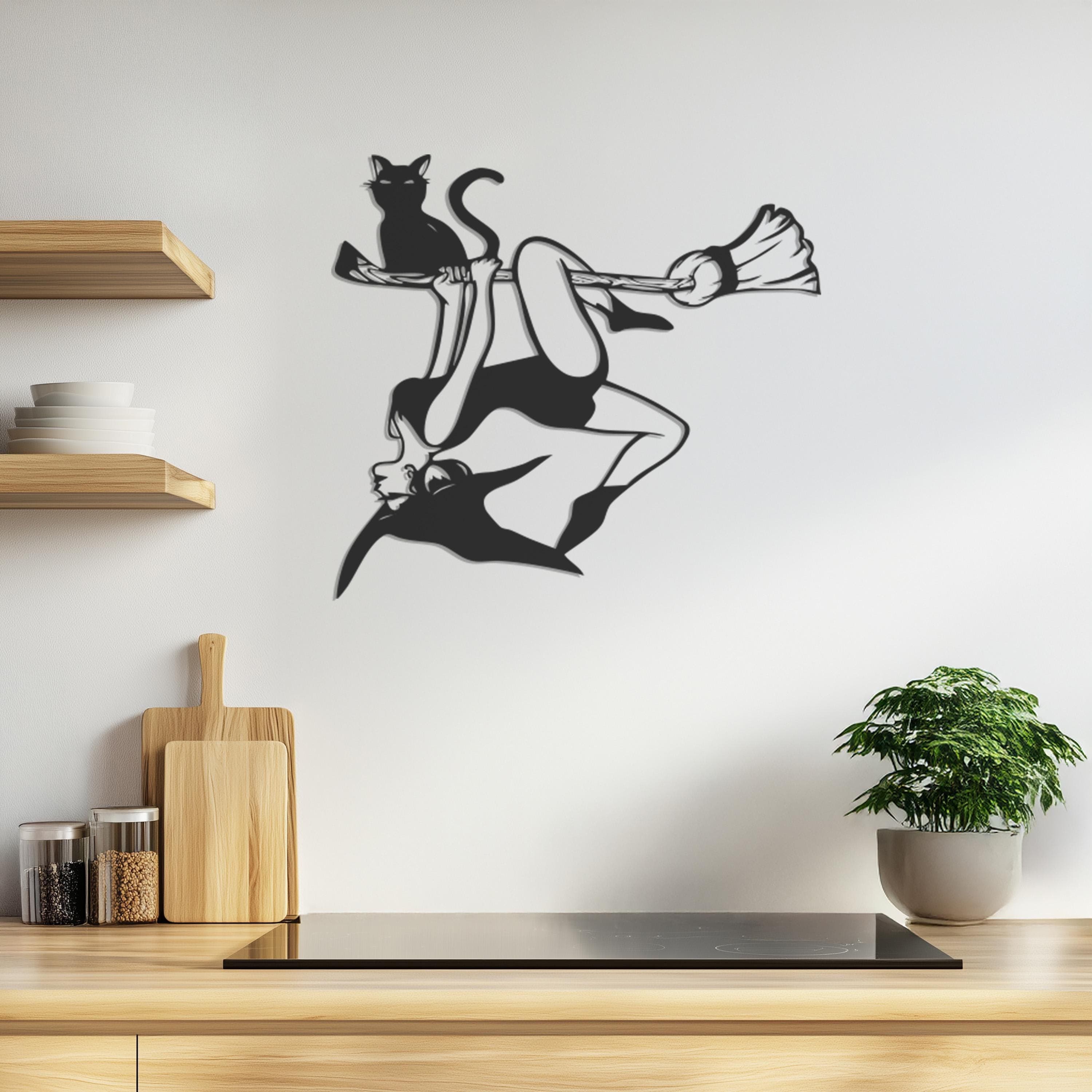 Witch On Broomstick Metal Wall Art, Halloween Home Decor, Flying Witch And Cat Silhouette, Metal Wall Art, Wall Hangings, Witch Gift For Her - image 5