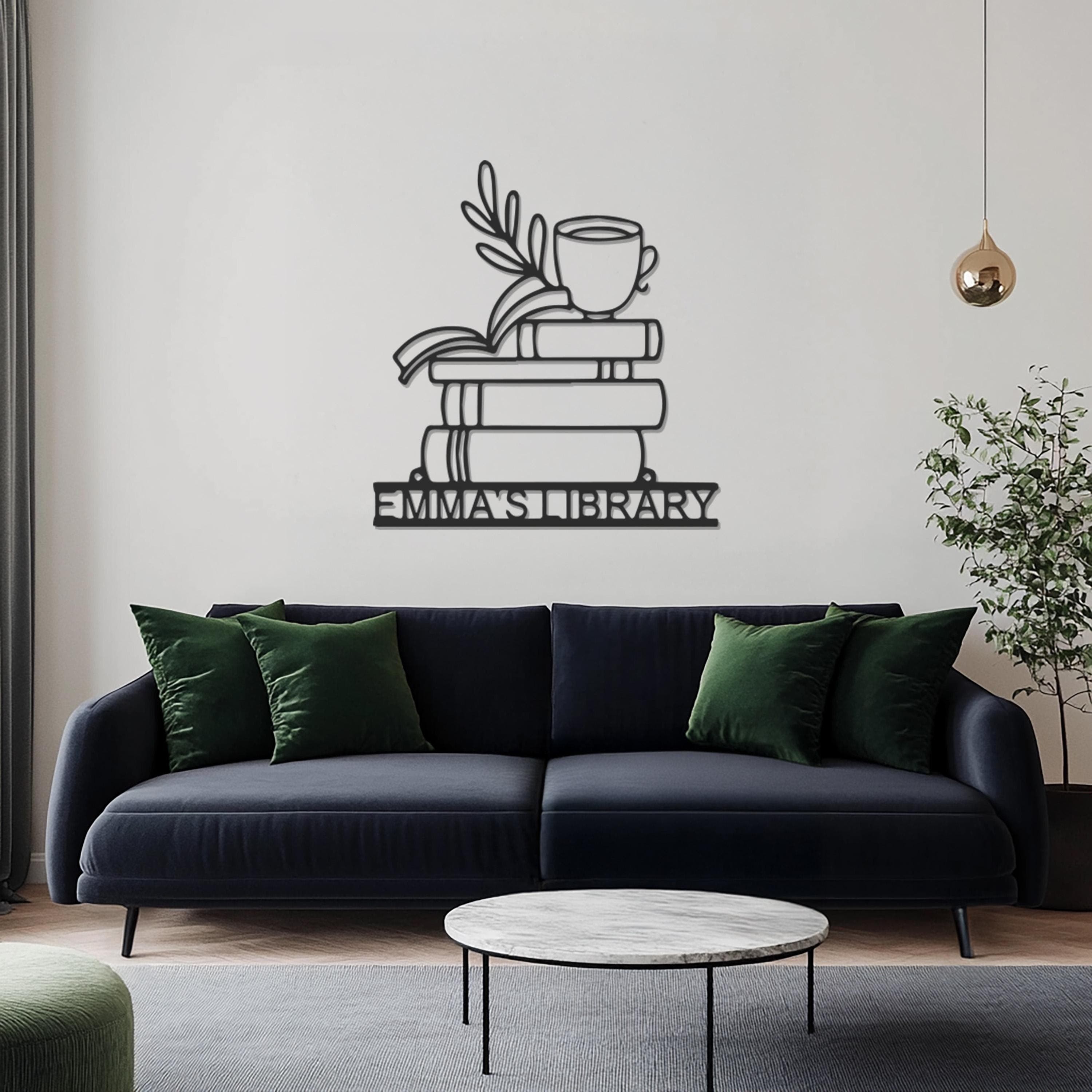 Personalized Library Wall Art, Custom Book Stack Sign, Coffee Book Lover Gift, Reading Room Decor, Wall Decor, Teacher Gift, Gift for Home - image 3