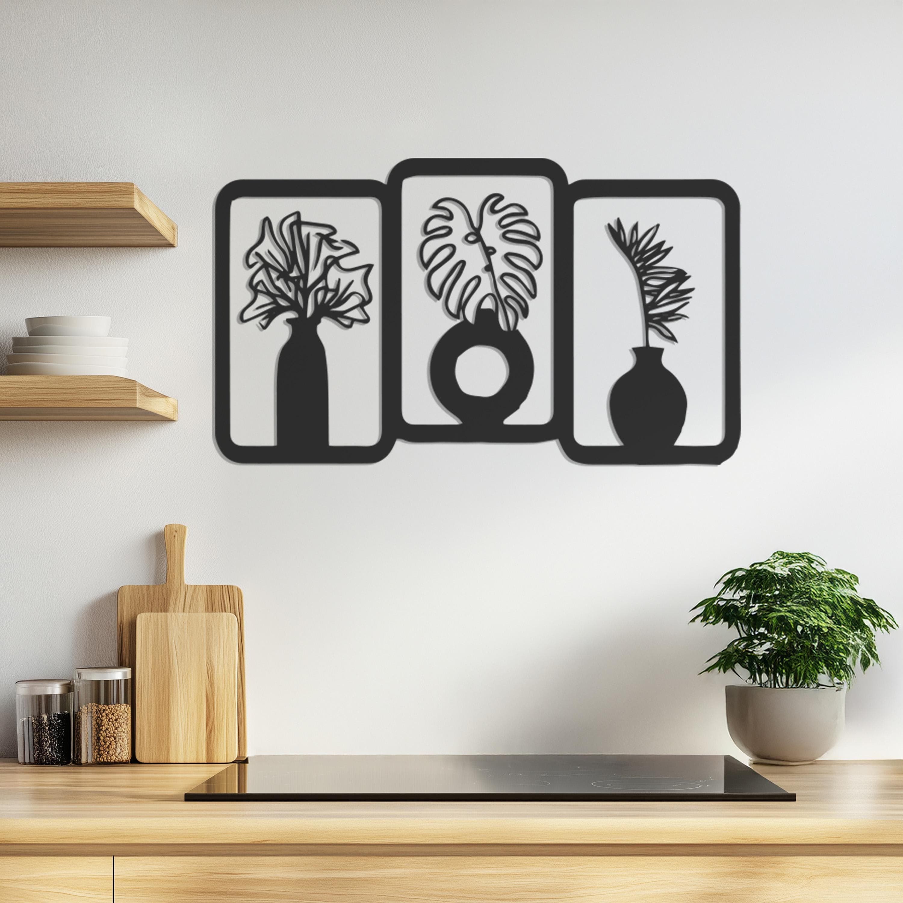 Set of 3 Plant Wall Art, Minimalist Leaf Decor, Vase Decor, Botanical Wall Sign, Modern Wall Art, Living Room Decor, Wall Art, Gift For Her - image 3