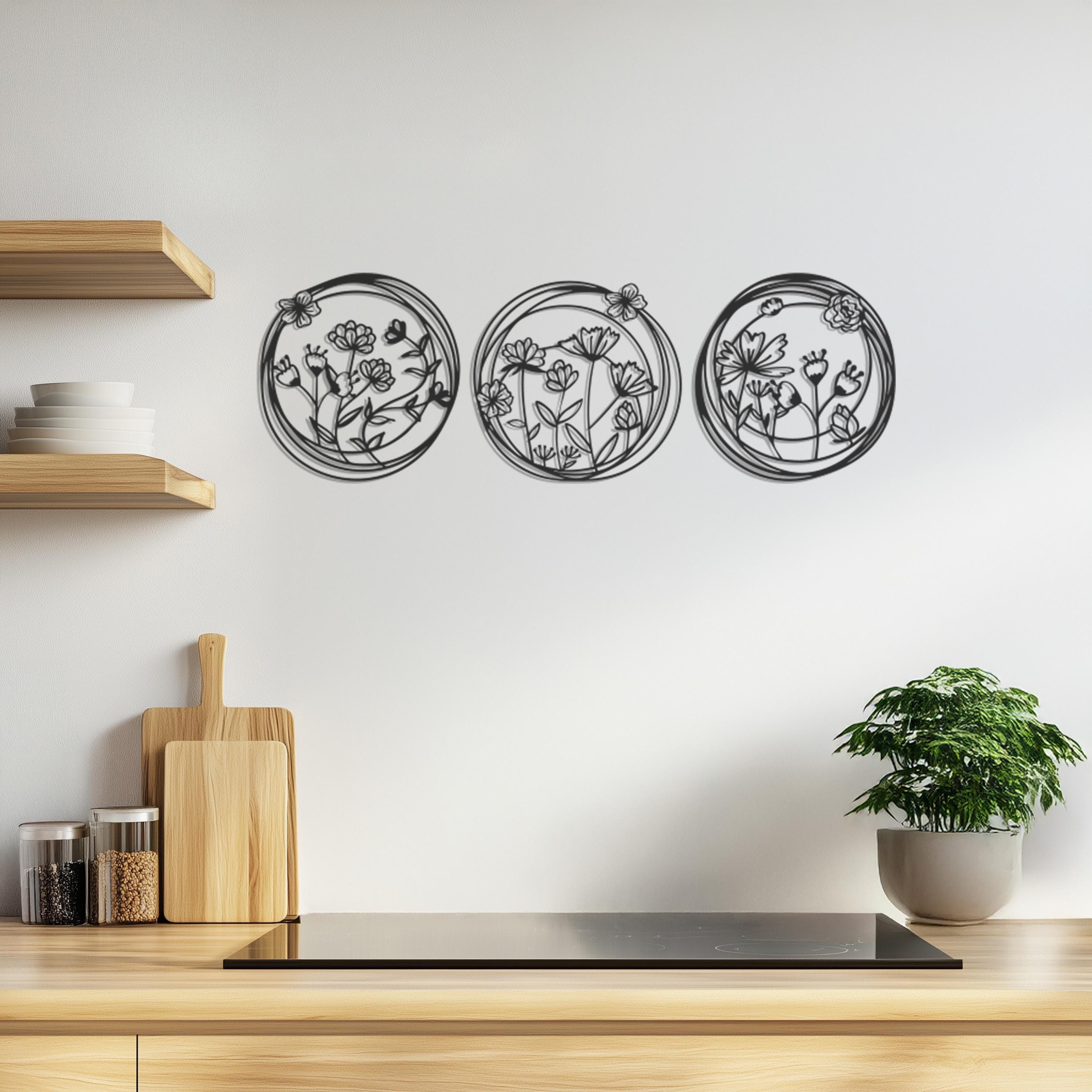 Set Of 3 Metal Floral Wall Art, Botanical Metal Wall Decor, Home Decor, Minimalist Flower Art, Minimalist Wall Decor, Gift for Nature Lovers
