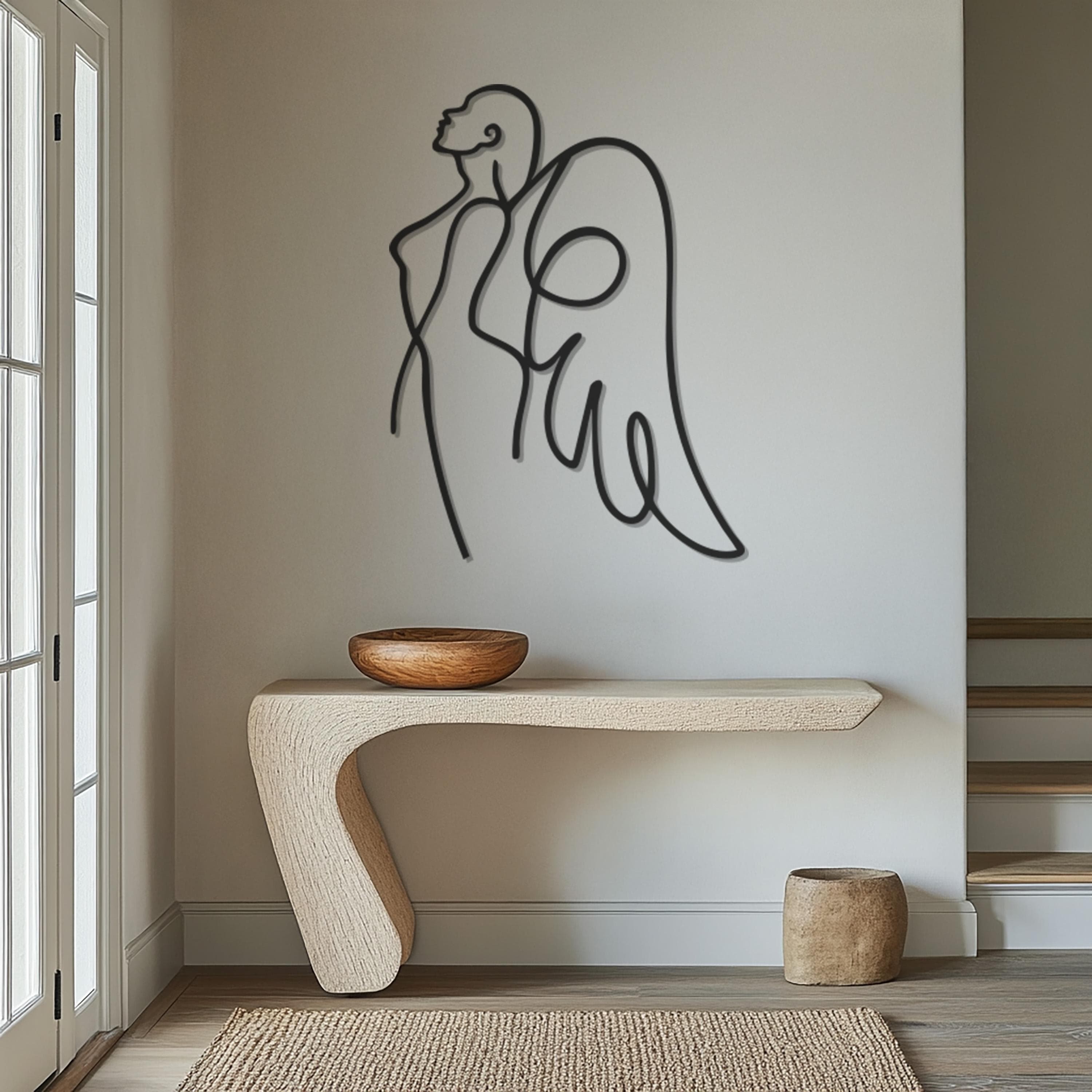 Angel Wings Metal Wall Art, Minimalist Angel Metal Decor, Guardian Angel Wall Hanging, Modern Spiritual Artwork, Abstract Metal Line Art - image 2