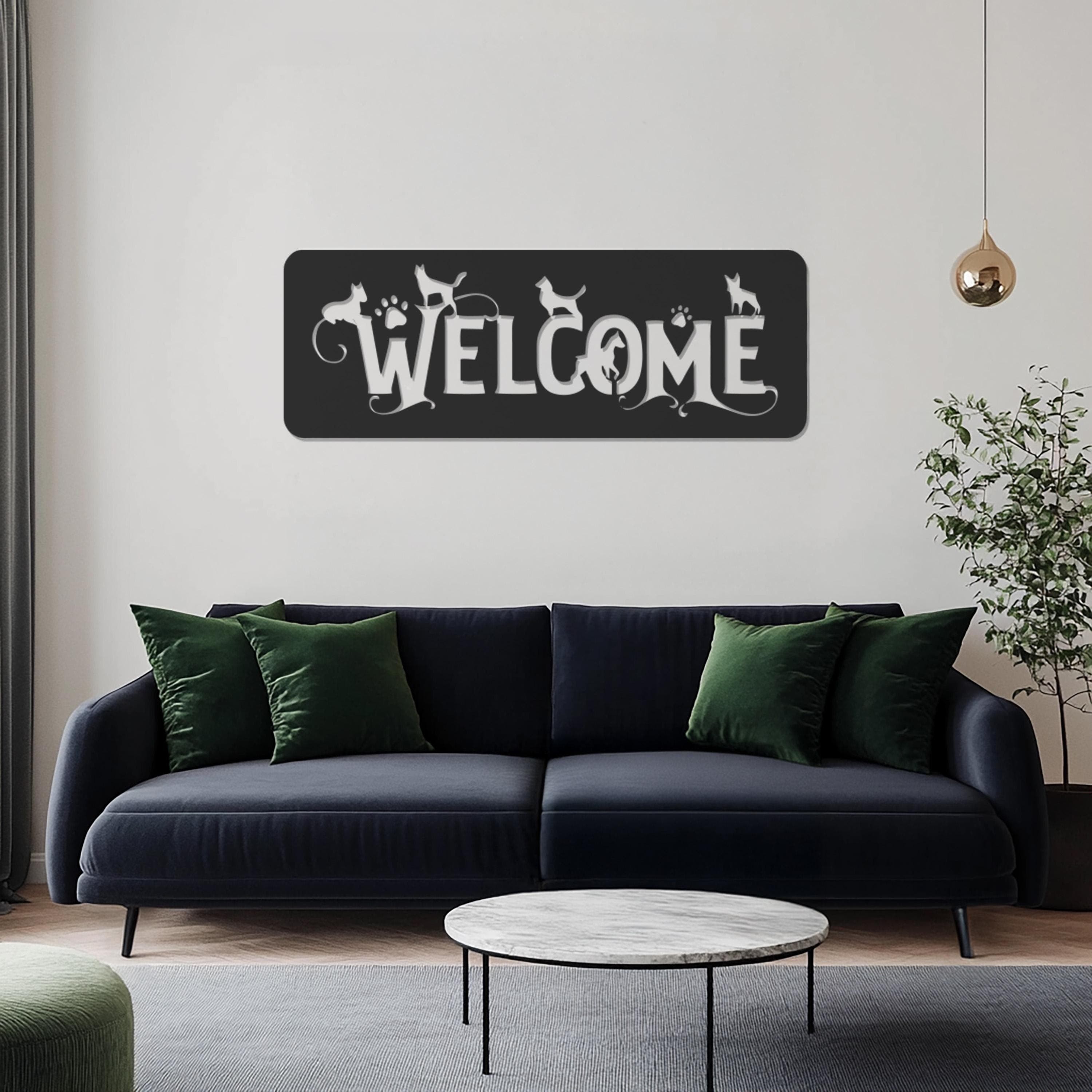 Pet Lover Welcome Sign, Metal Wall Art, Pet Lover Gift, Animal Theme Entryway Decor, Cute Cat and Dog Welcome Sign, Home, Porch Decoration - image 3