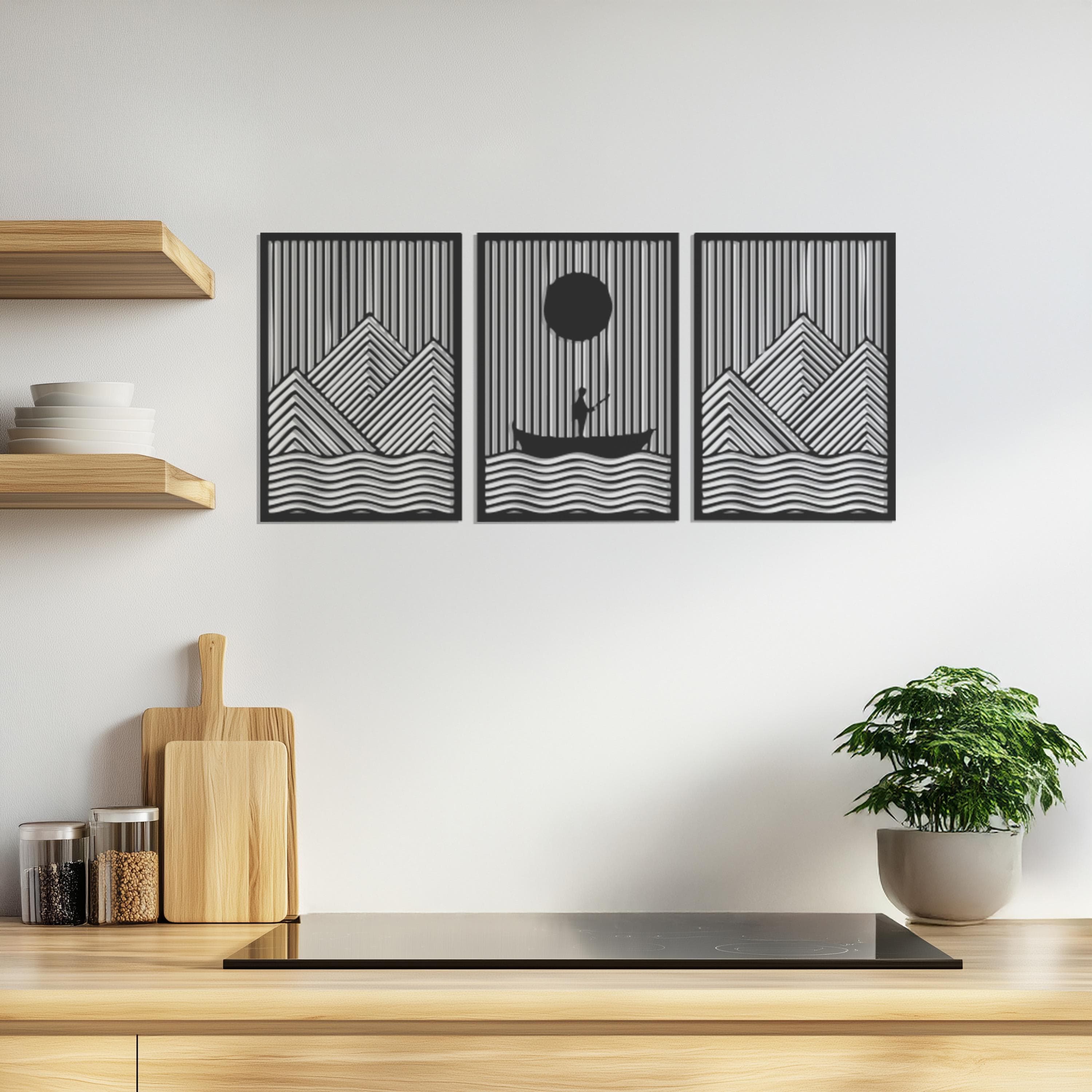 Set of 3 Mountain Boat Metal Wall Art, Nature Scene Decor, Modern Landscape Wall Decor, Mountain Decor, Wall Hangings, Gift for Travel Lover - image 3