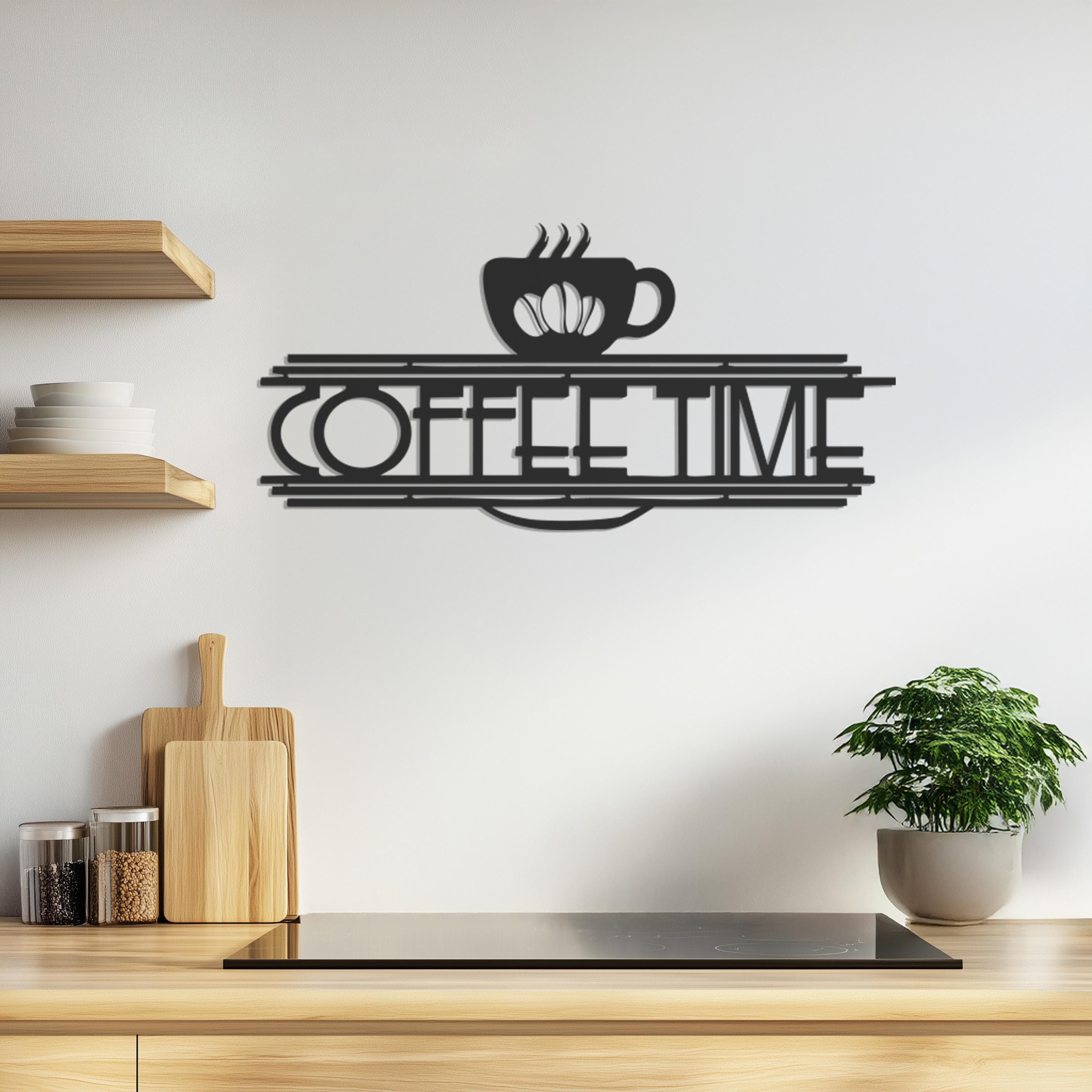Coffee Time Metal Wall Art Sign,Kitchen Coffee Bar Decor, Coffee Cup Wall Hanging, Gift For Coffee Lovers, Minimalist Cafe Wall Accent