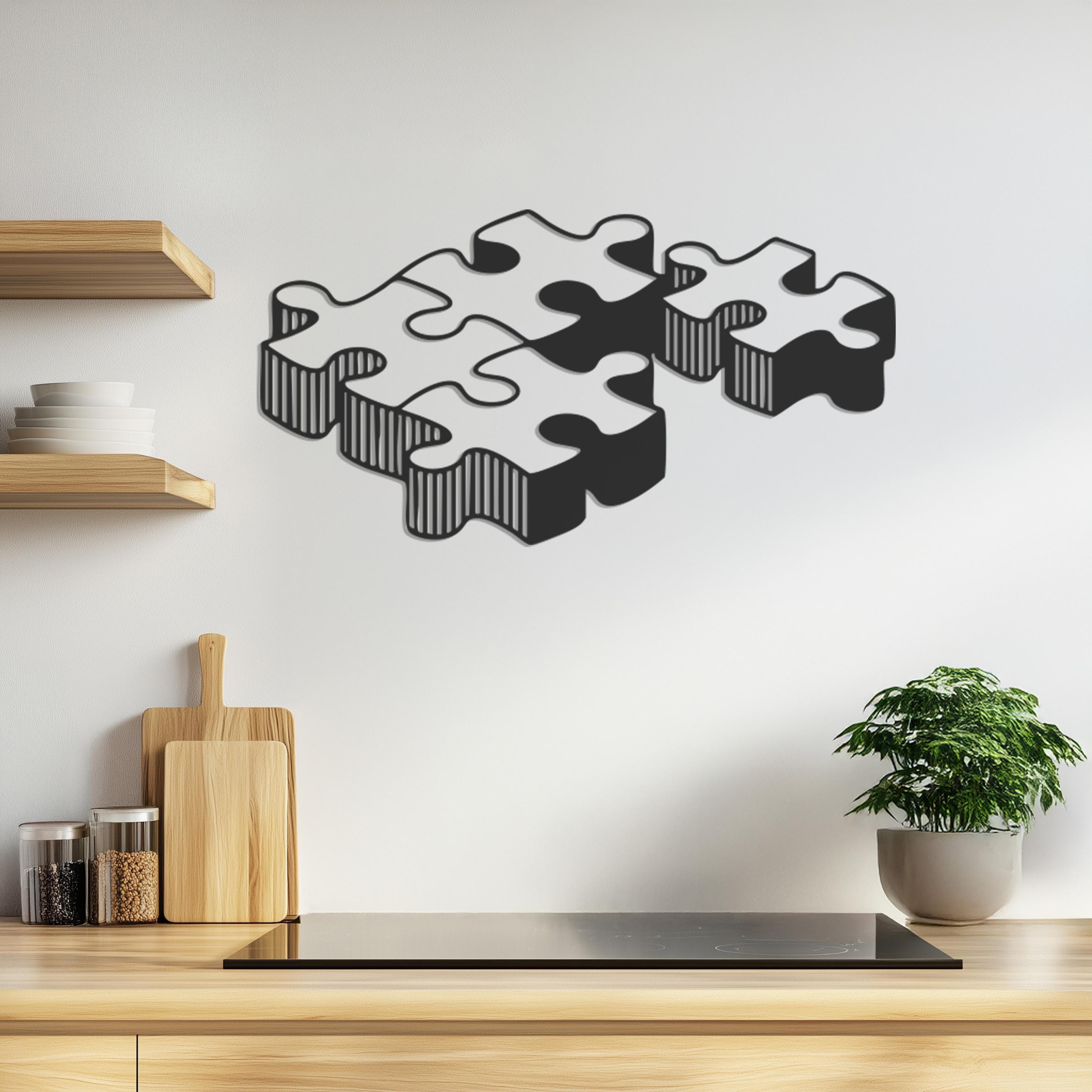 Puzzle Metal Wall Art Decor, Modern Interlocking Wall Hanging, Abstract Jigsaw Piece Design, Gift For Couple Or Friend, Unique Home Accent