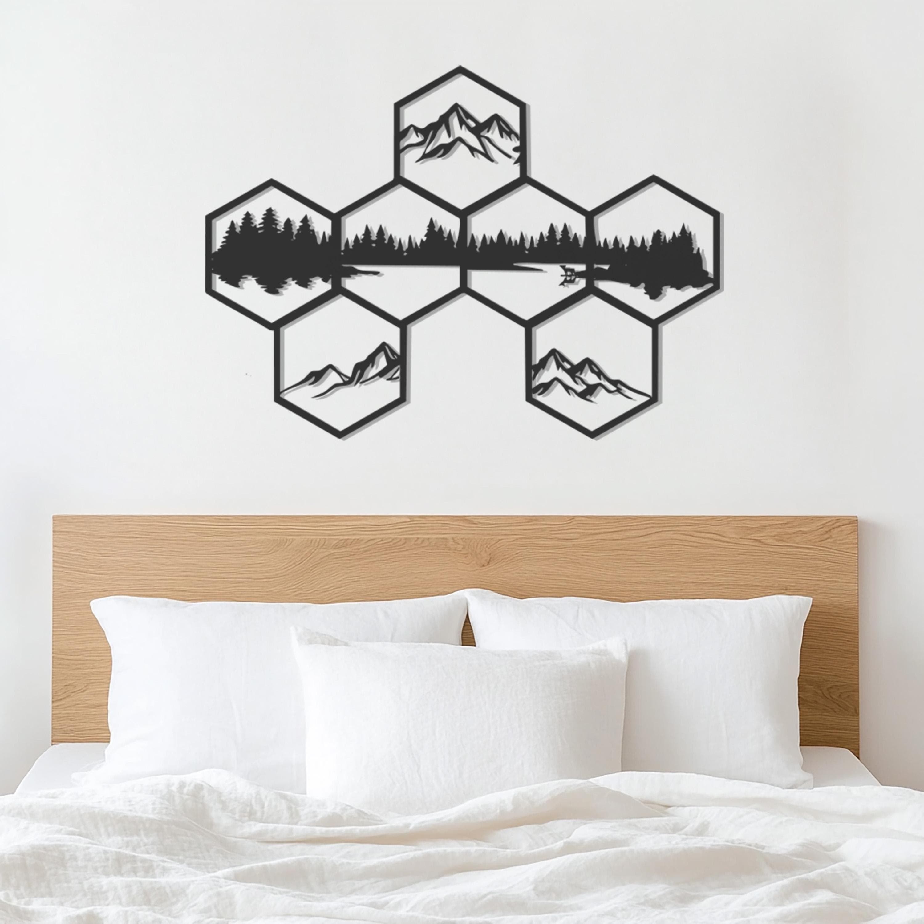 Geometric Mountain Forest Metal Wall Art, Hexagon Nature Wall Decor For Living Room Or Cabin, Rustic Wall Hanging, Lake Adventure Gift - image 5