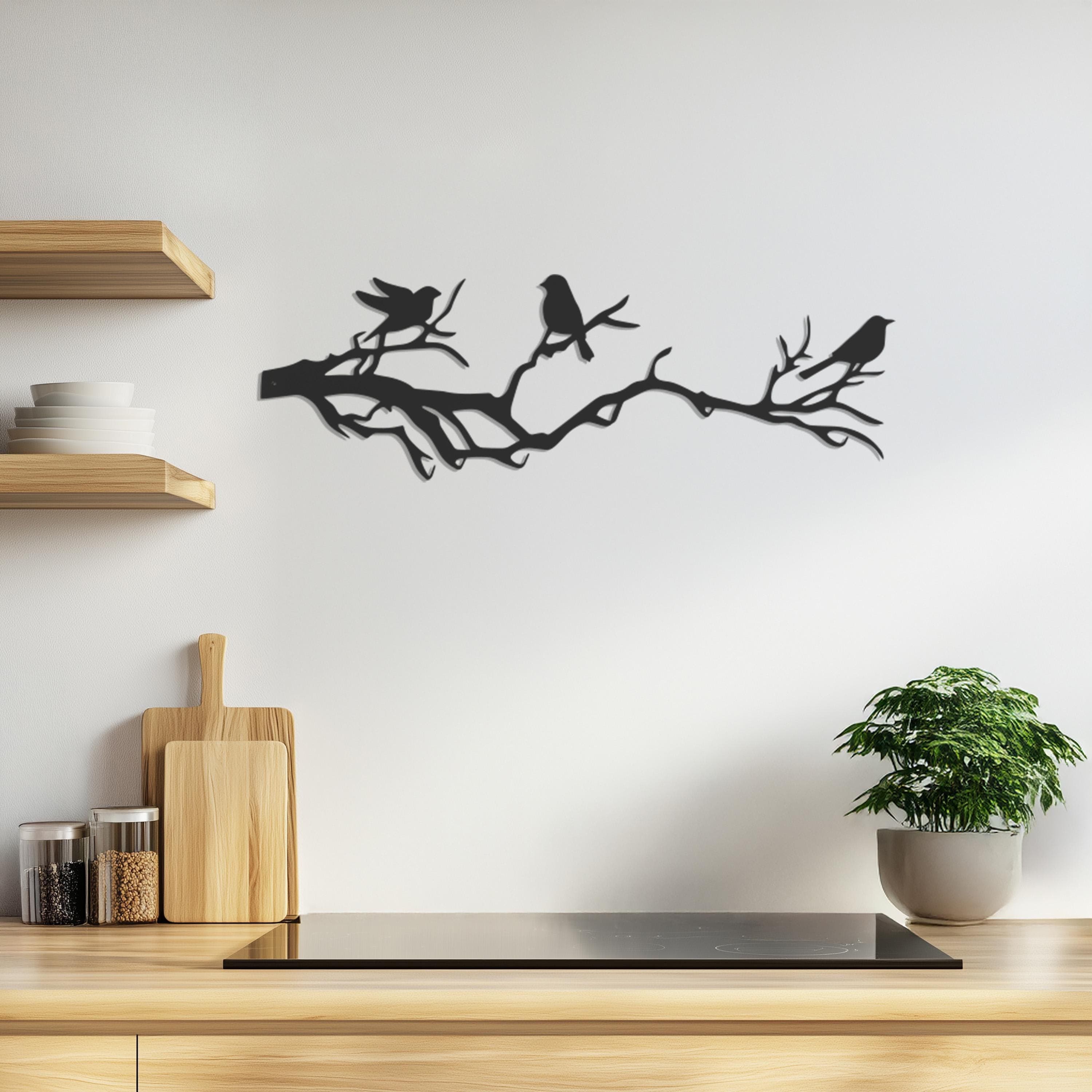 Birds on Branch Metal Wall Art, Nature-Inspired Wall Decor, Minimalist Bird Silhouette, Modern Home Accent, Rustic Wildlife Metal Artwork