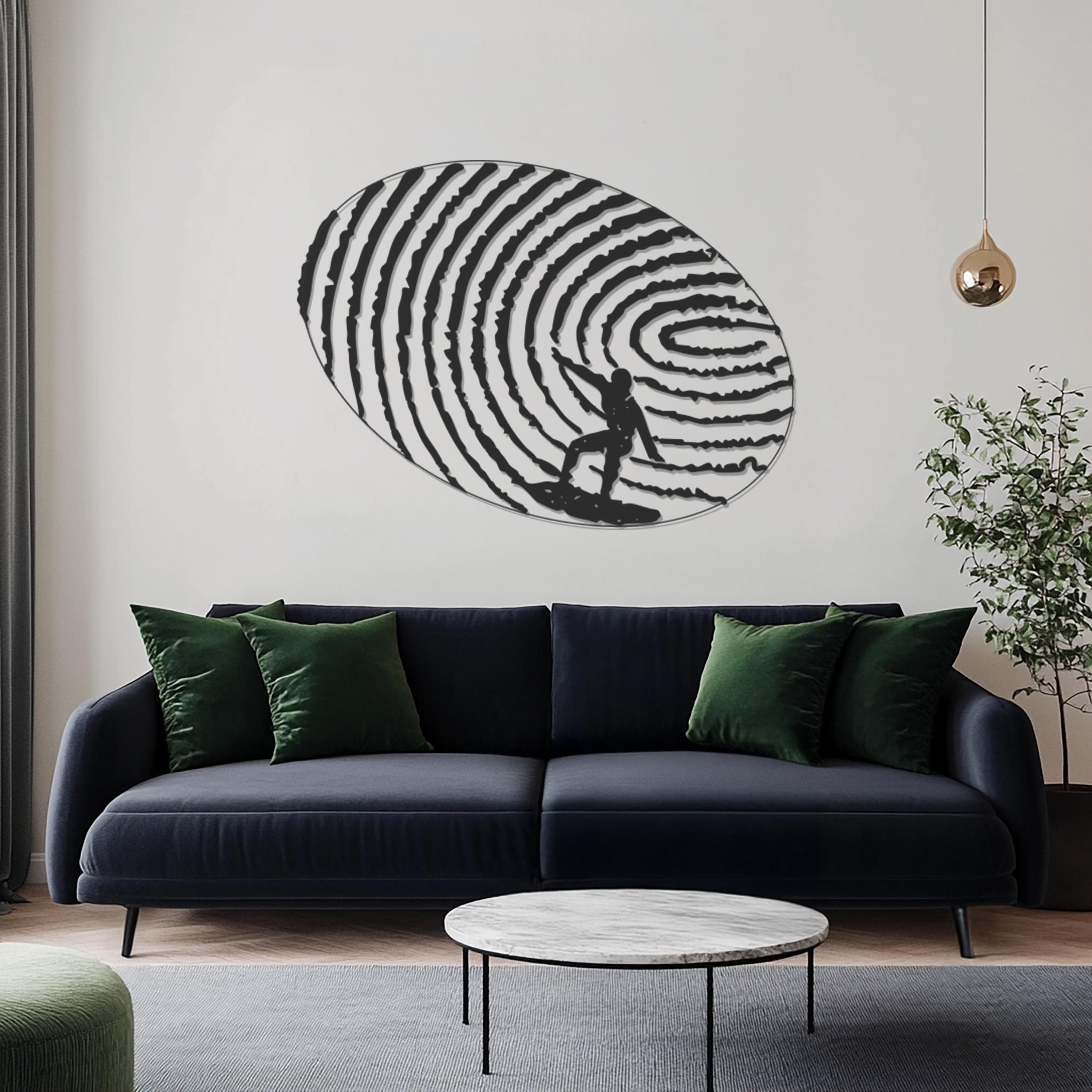 Surfer Metal Wall Art, Fingerprint Wave Design, Ocean Themed Home Decor, Surfboard Silhouette Sign, Modern Home Decor, Gift For Surfer - image 4