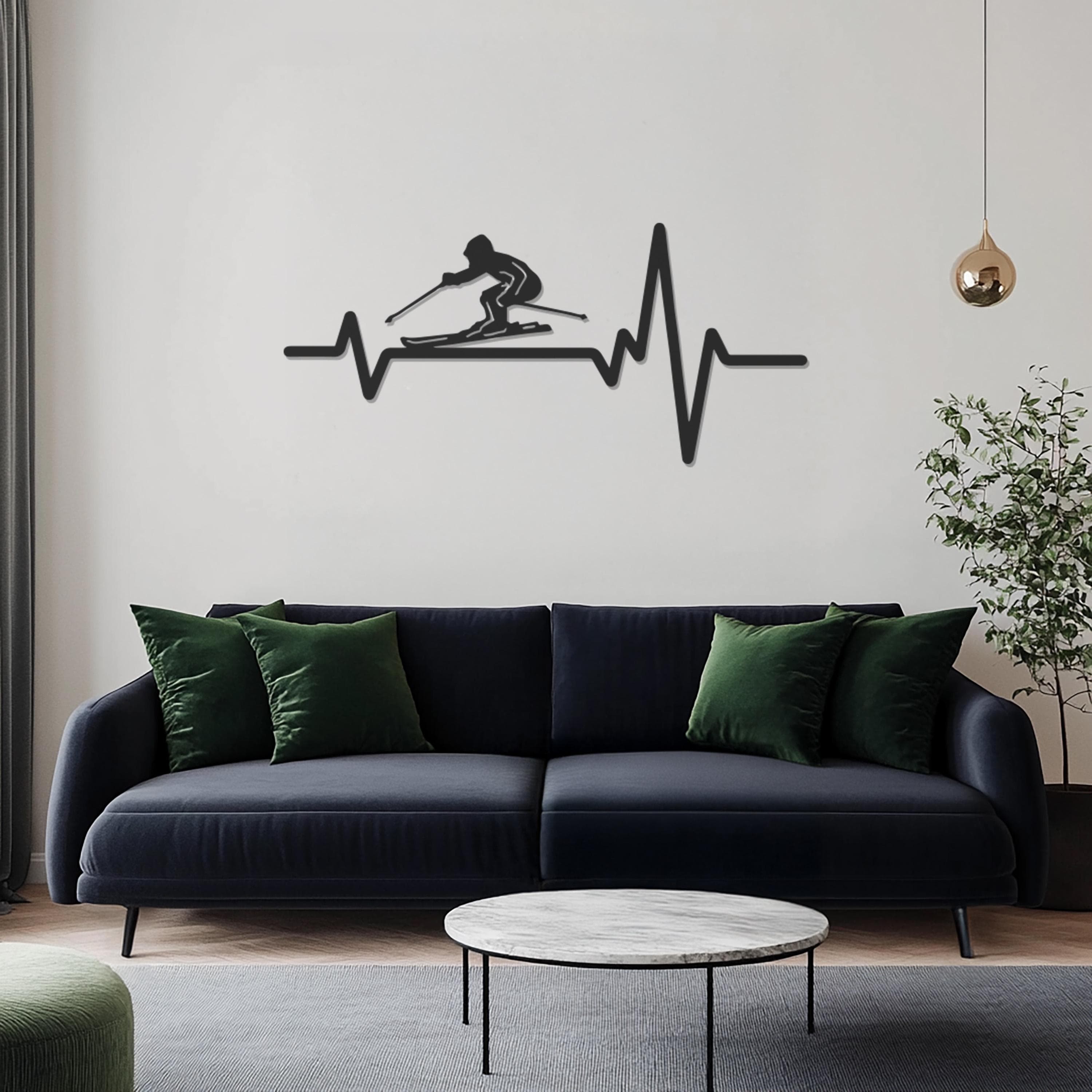 Ski Heartbeat Wall Decor, Skier Pulse Metal Art, Winter Sports Wall Sign, Skiing Metal Silhouette, Mountain Wall Decor, Gift For Home - image 3