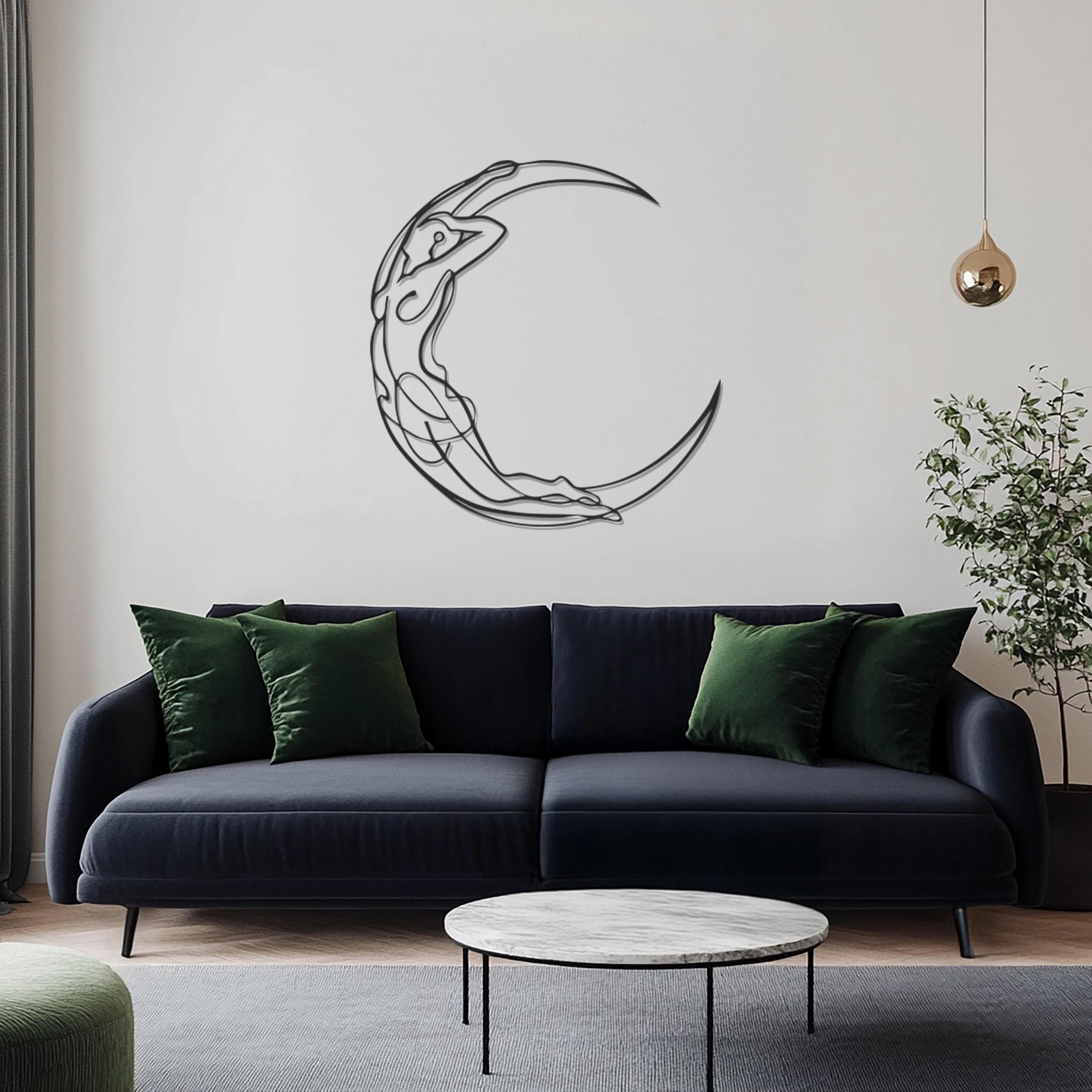 Moon Woman Metal Wall Art, Celestial Goddess Line Art, Crescent Moon Home Decor, Feminine Silhouette Sculpture, Wall Hangings, Gift For Her