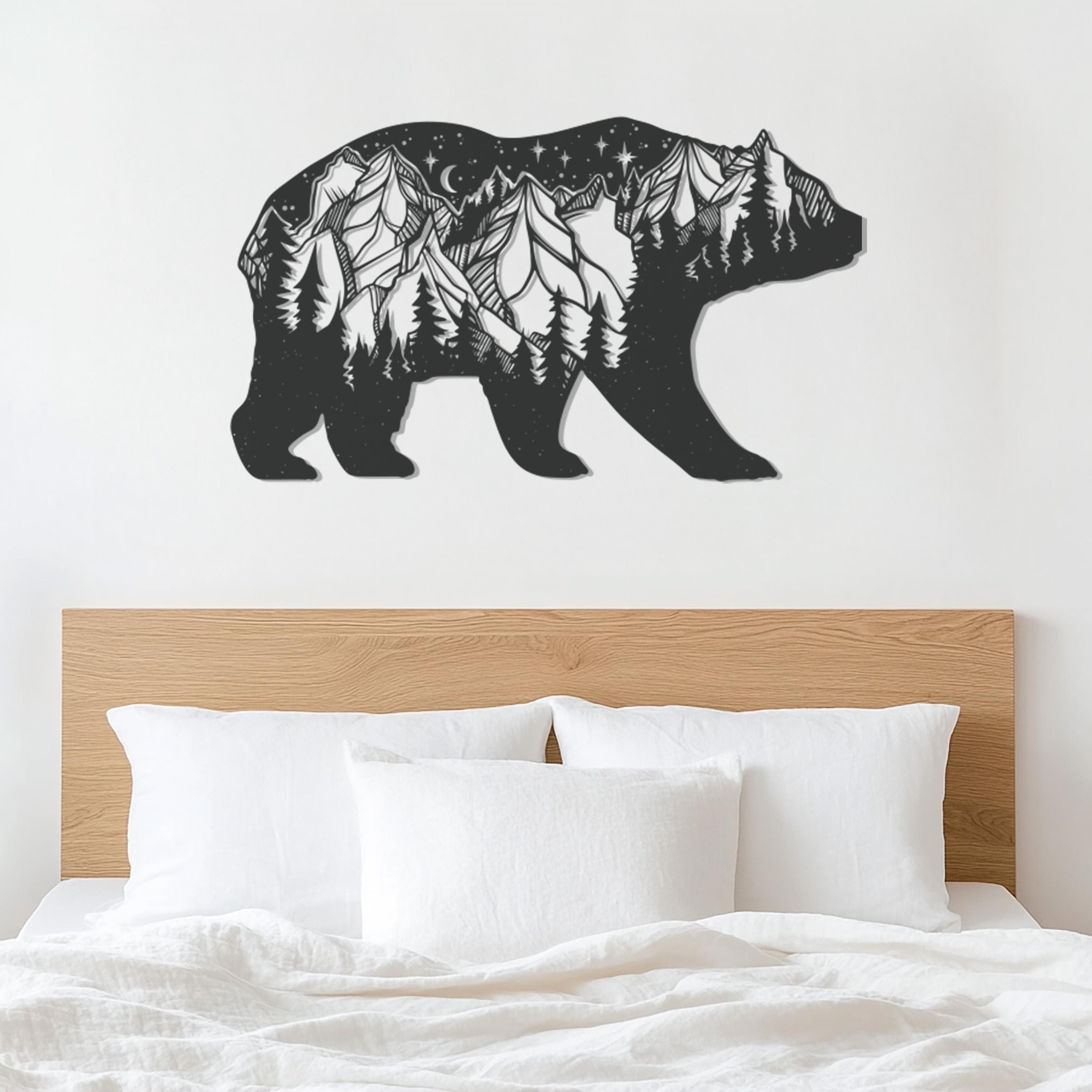 Bear Metal Wall Art, Nature-Inspired Mountain Bear Decor, Moon and Stars Metal Wall Hanging, Rustic Cabin Wall Decor, Metal Large Wall Art - image 5