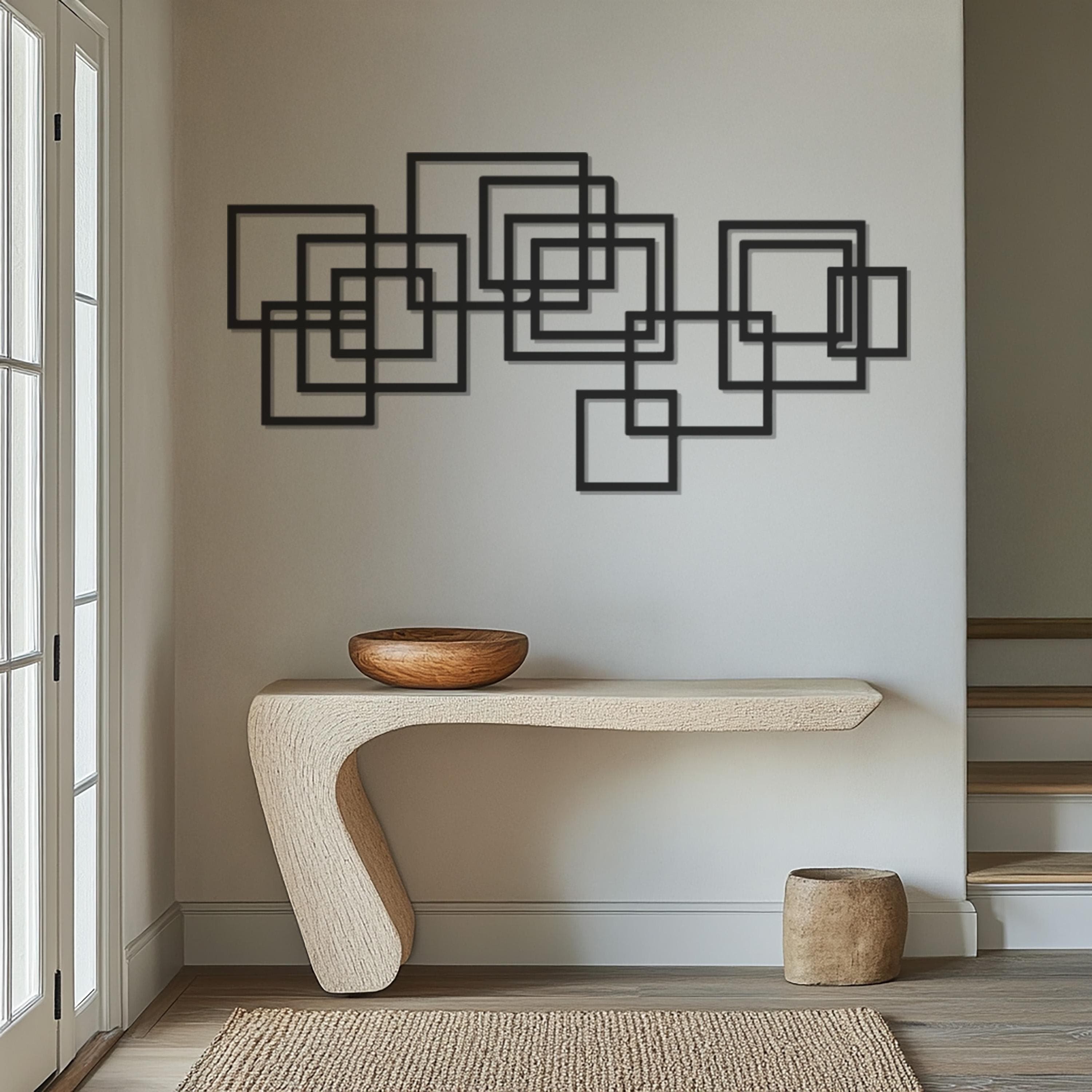 Large Geometric Metal Wall Art, Modern Squares Wall Decor, Metal Artwork for Living Room, Minimalist Wall Hanging, Home Decoration