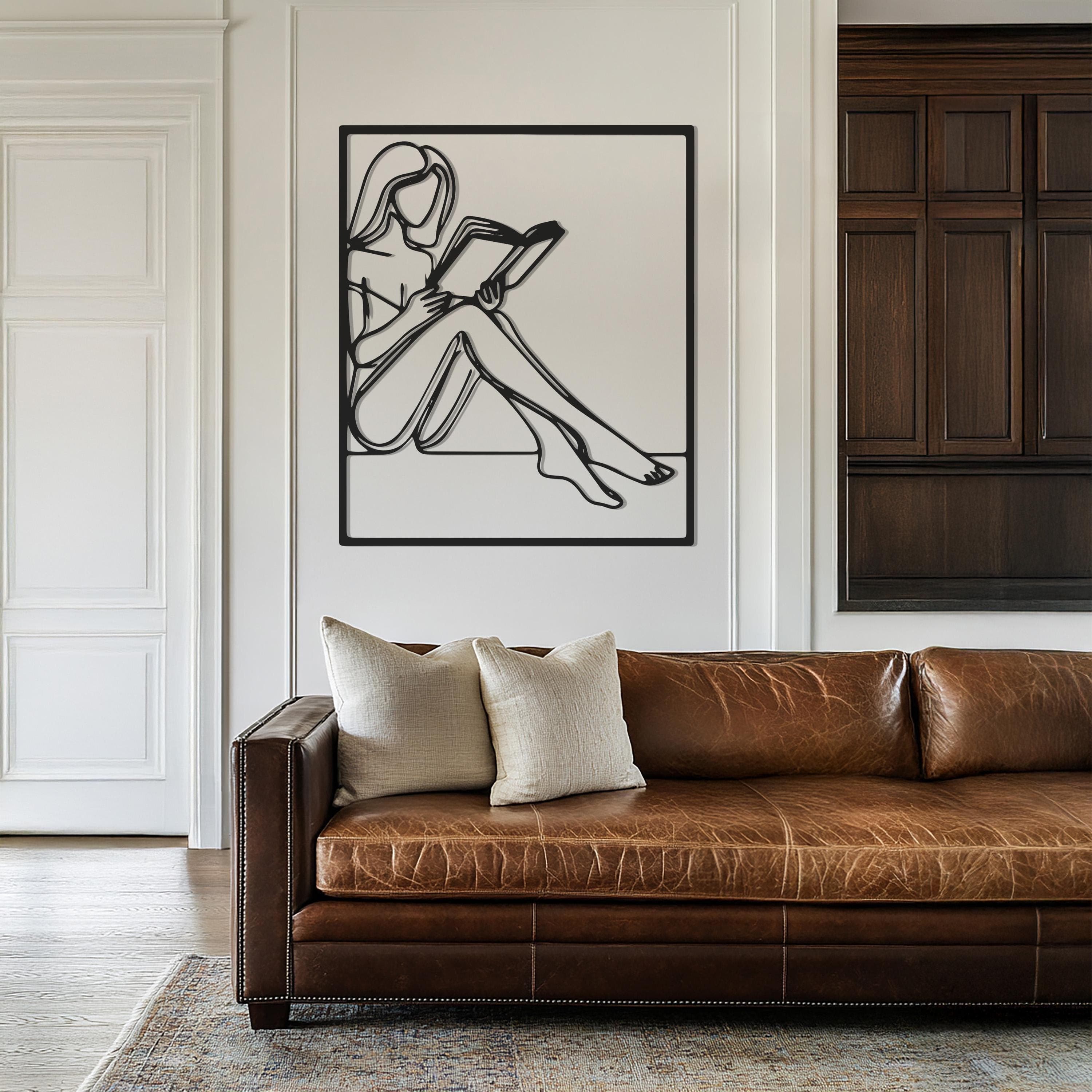 Metal Wall Art Woman Reading, Minimalist Line Decor, Modern Female Silhouette, Bedroom Library Accent, Metal Wall Art Decor, Gift for Home - image 4