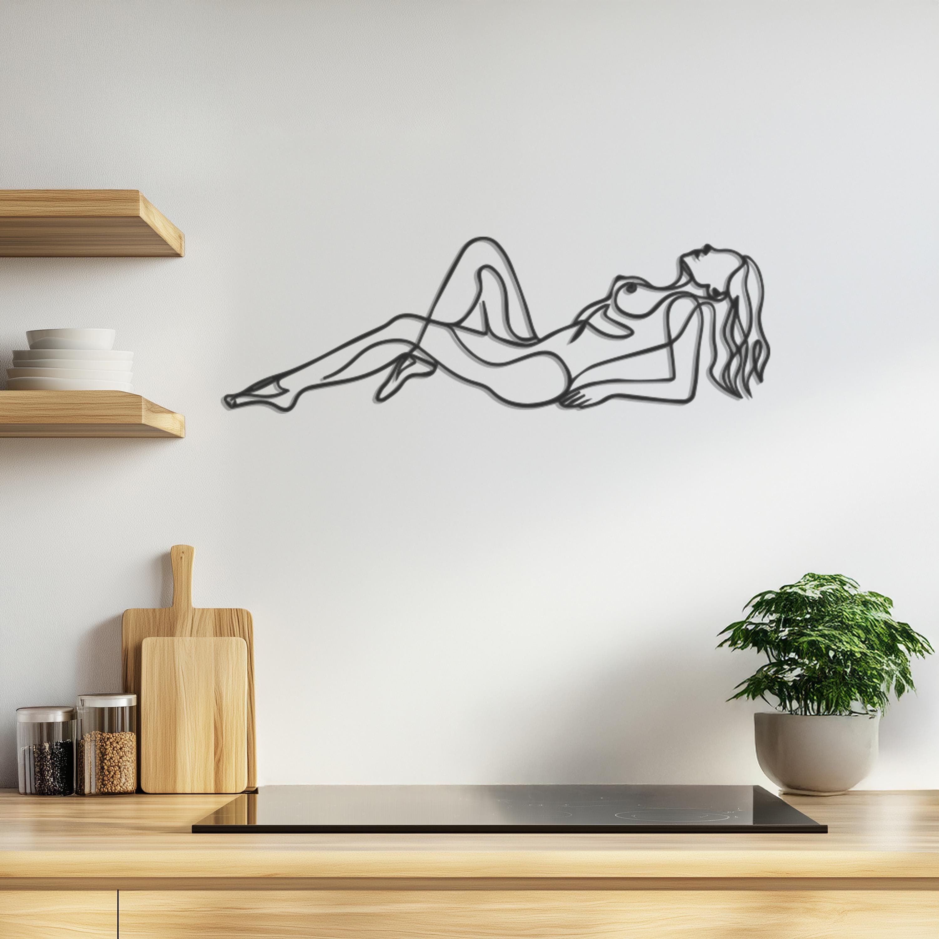Woman Line Art Metal Wall Decor, Modern Body Figure Sculpture, Relaxed Female Silhouette, Minimalist Bedroom Room Decor, Gift for Her