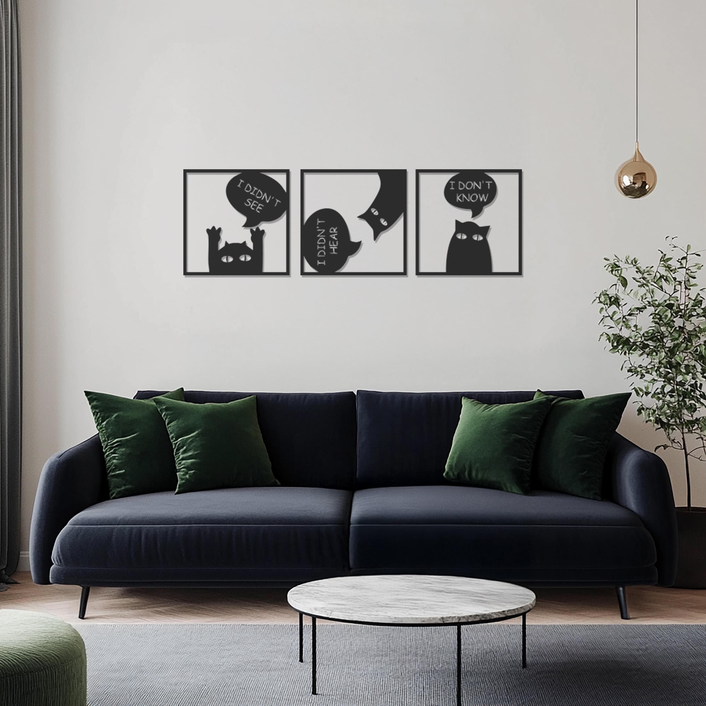 Funny Cat Metal Wall Art, See No Evil Hear No Evil Speak No Evil, Black Cat Decor, Pet Wall Art, Cat Lover Gift, Minimalist Metal Cat Sign - image 2
