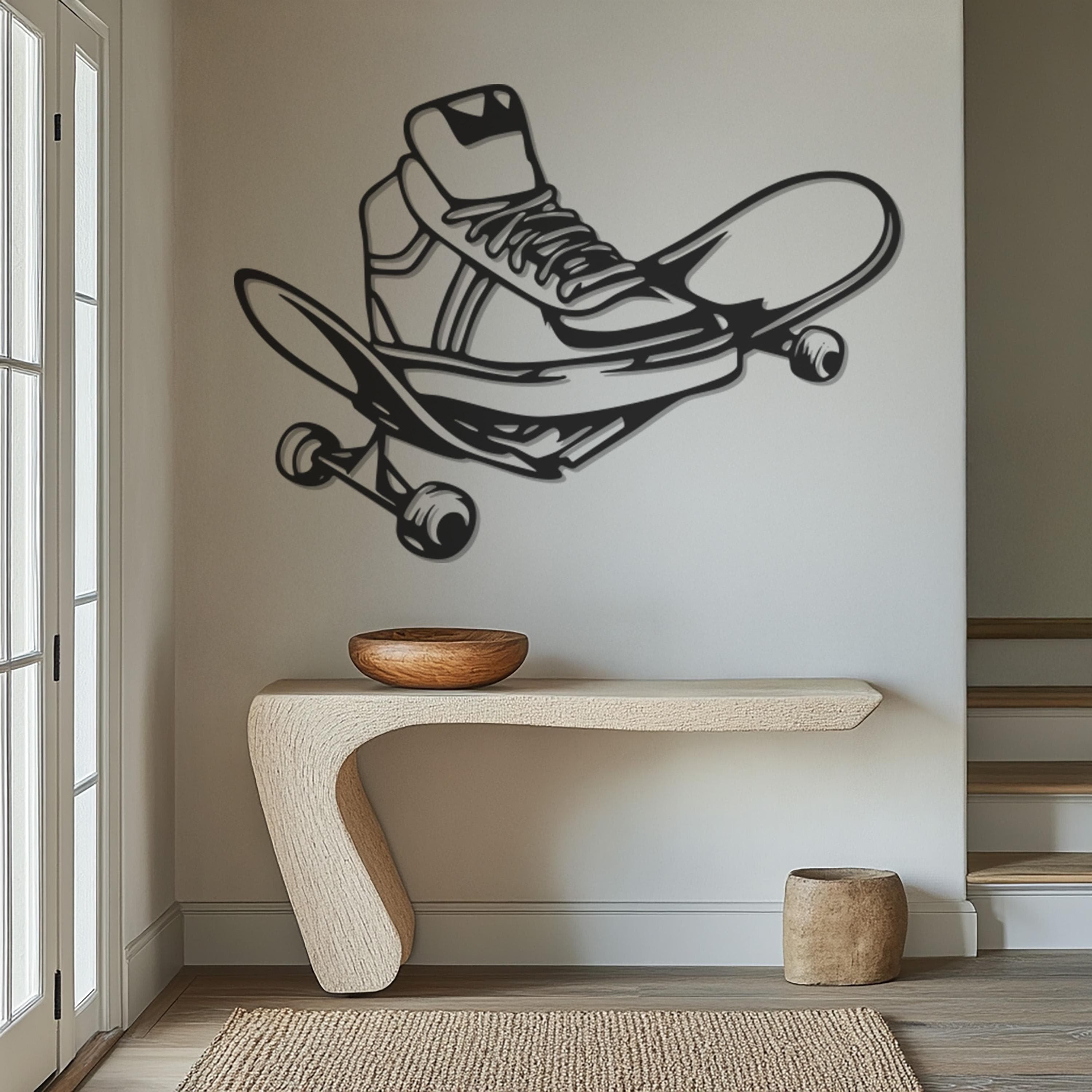 Skateboard Metal Wall Art Decor, Skater Room Wall Hanging, Modern Skateboarder Metal Sign, Teen Room Wall Accent, Cool Gift For Boys