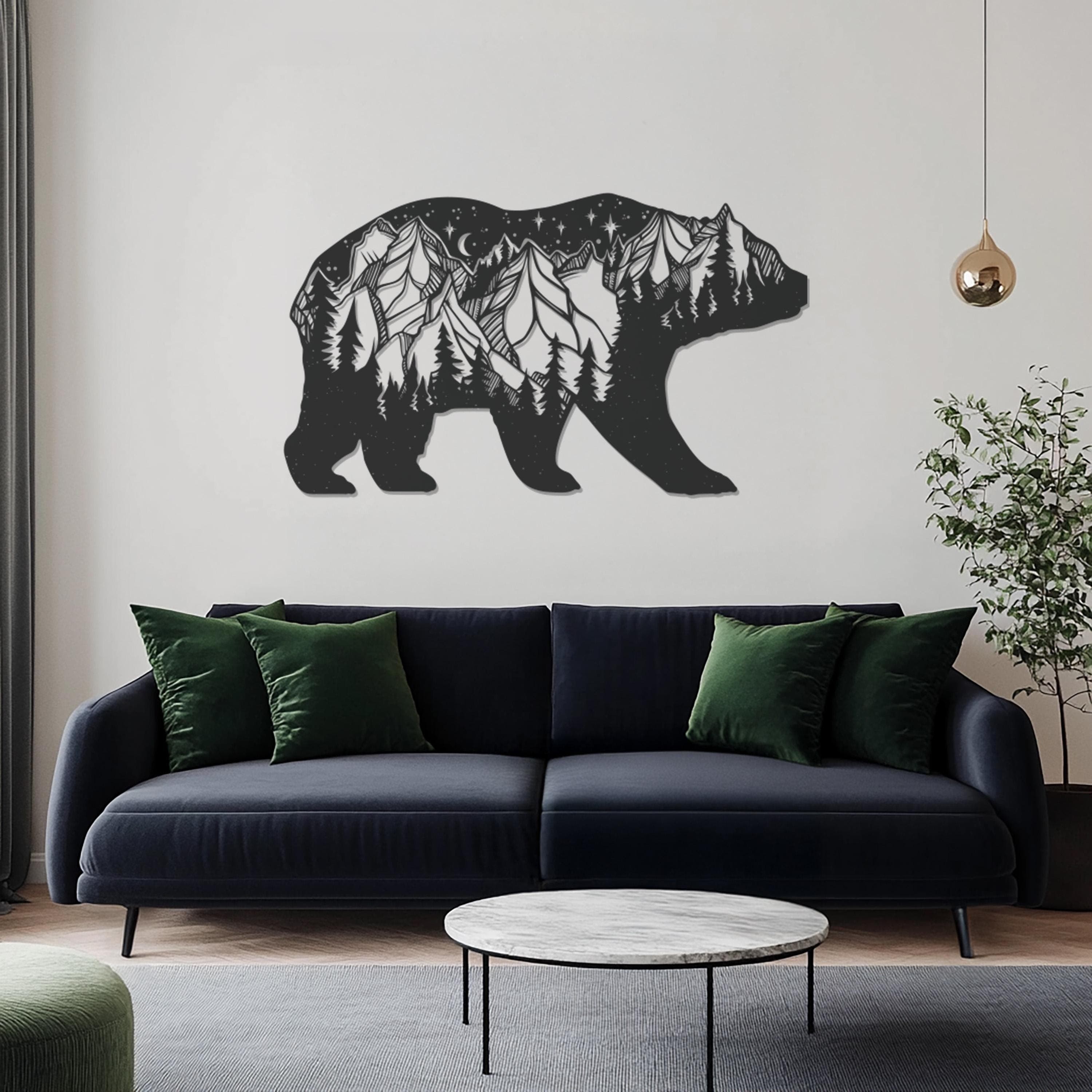 Bear Metal Wall Art, Nature-Inspired Mountain Bear Decor, Moon and Stars Metal Wall Hanging, Rustic Cabin Wall Decor, Metal Large Wall Art - image 3