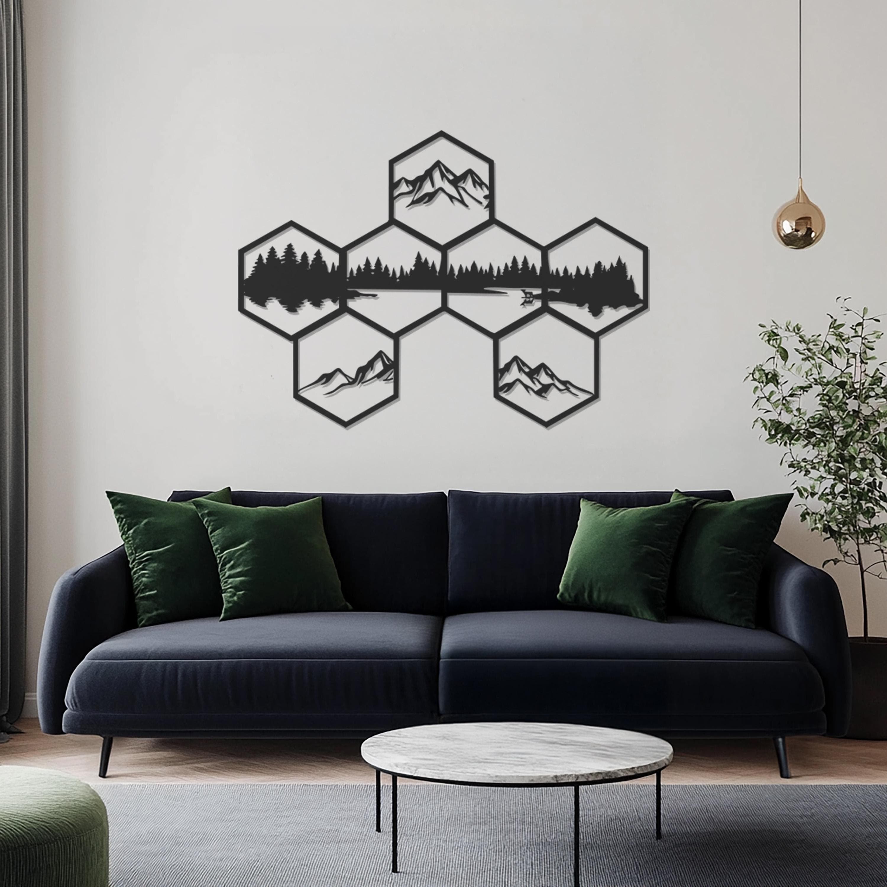 Geometric Mountain Forest Metal Wall Art, Hexagon Nature Wall Decor For Living Room Or Cabin, Rustic Wall Hanging, Lake Adventure Gift - image 3