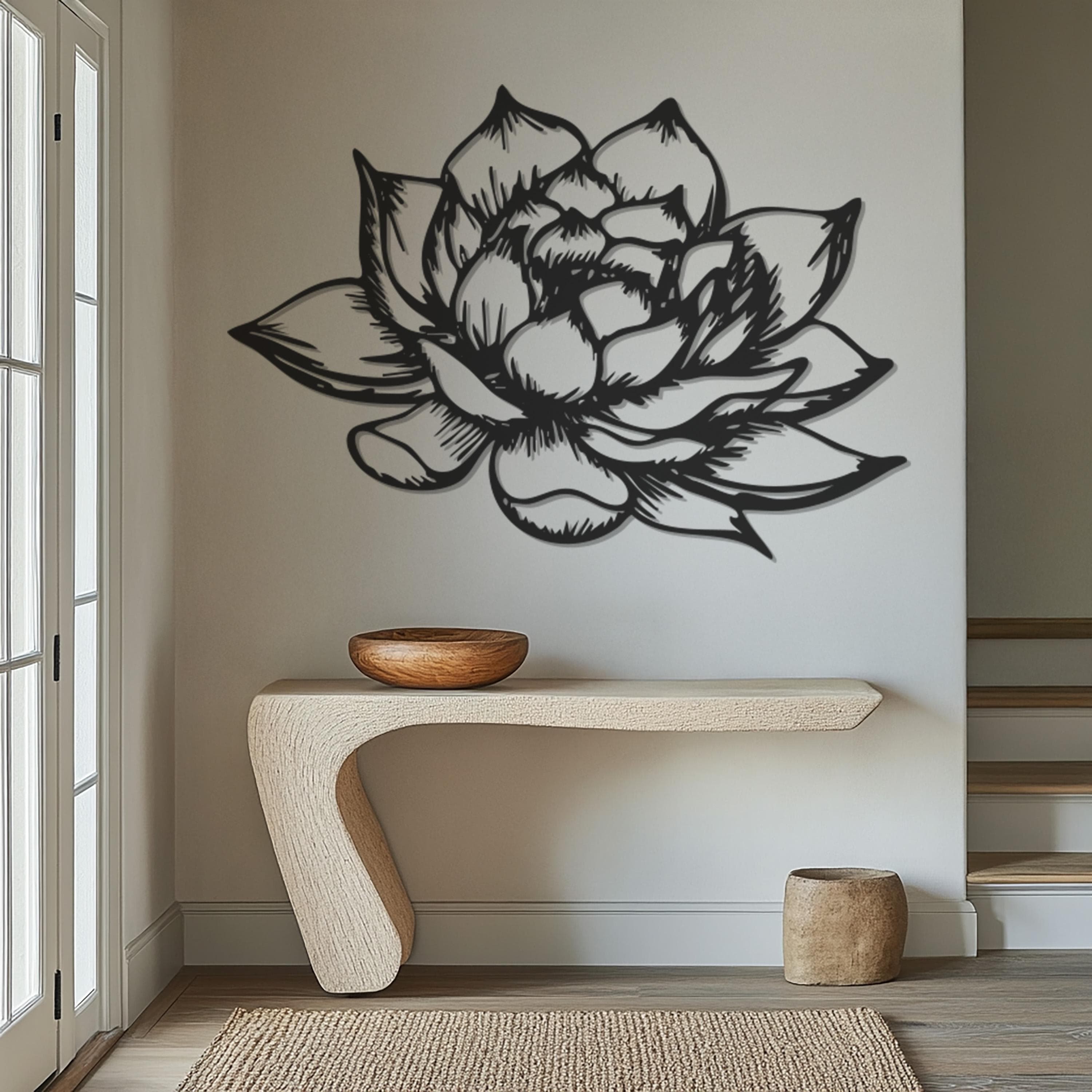 Metal Lotus Wall Art, Floral Metal Decor, Botanical Wall Hanging, Outdoor Garden Art, Patio Metal Sign, Zen Home Decor, Yoga Studio Decor