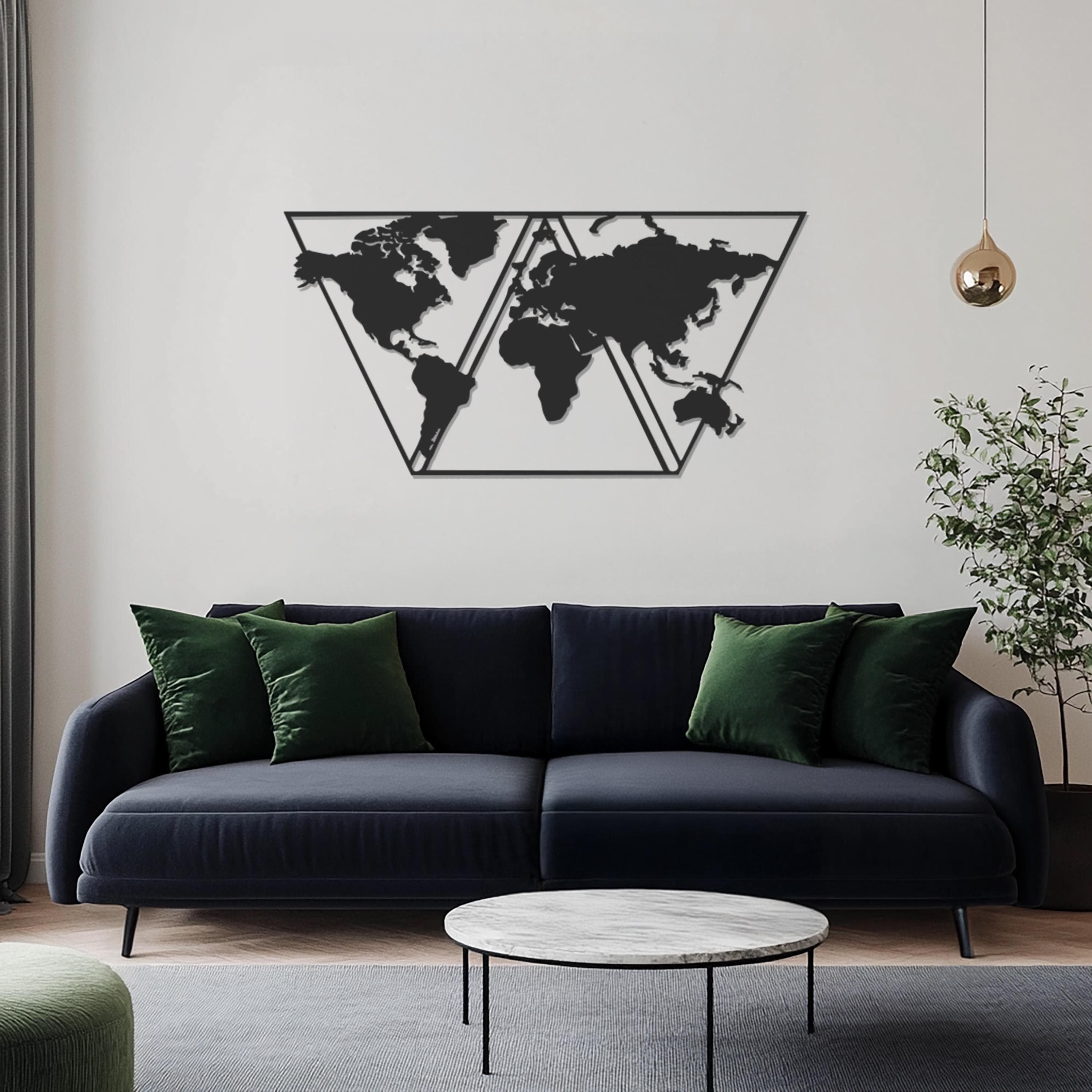 Geometric World Map Metal Wall Art, Large Modern Wall Decor, Travel Lover Gift, Minimalist Industrial Home Decoration, Office Wall Hanging - image 3