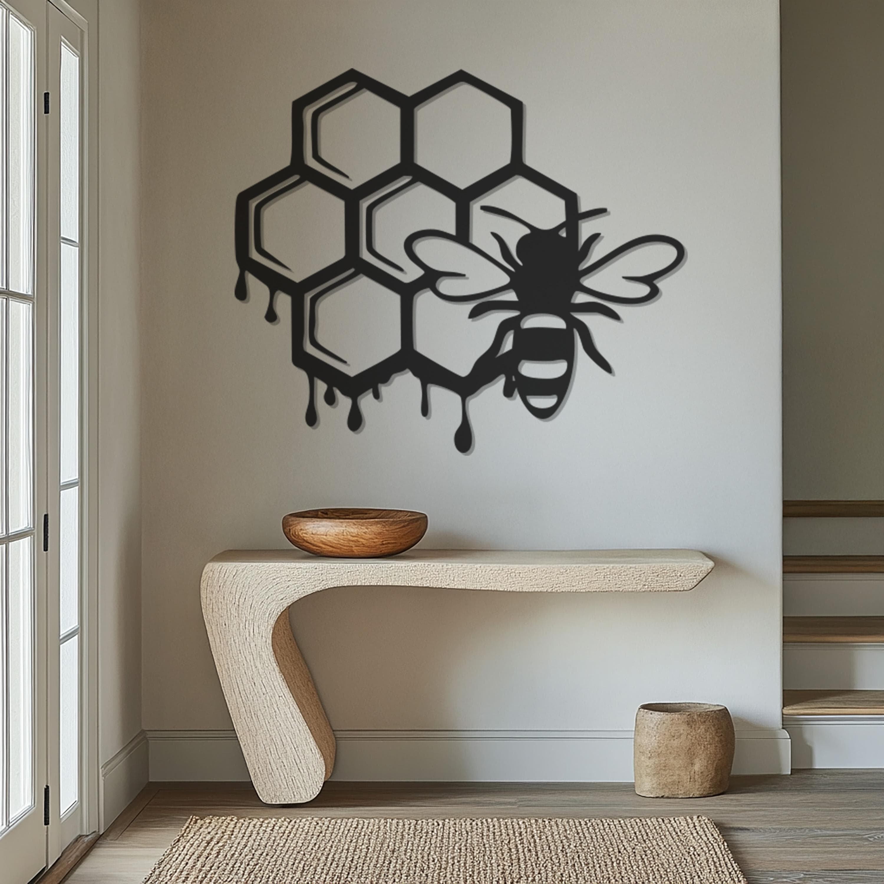 Bee Metal Wall Art, Honeycomb Wall Decor, Farmhouse Bee Sign, Beekeeping Decor, Rustic Home Decor, Farmhouse Wall Art, Honeybee Metal Sign