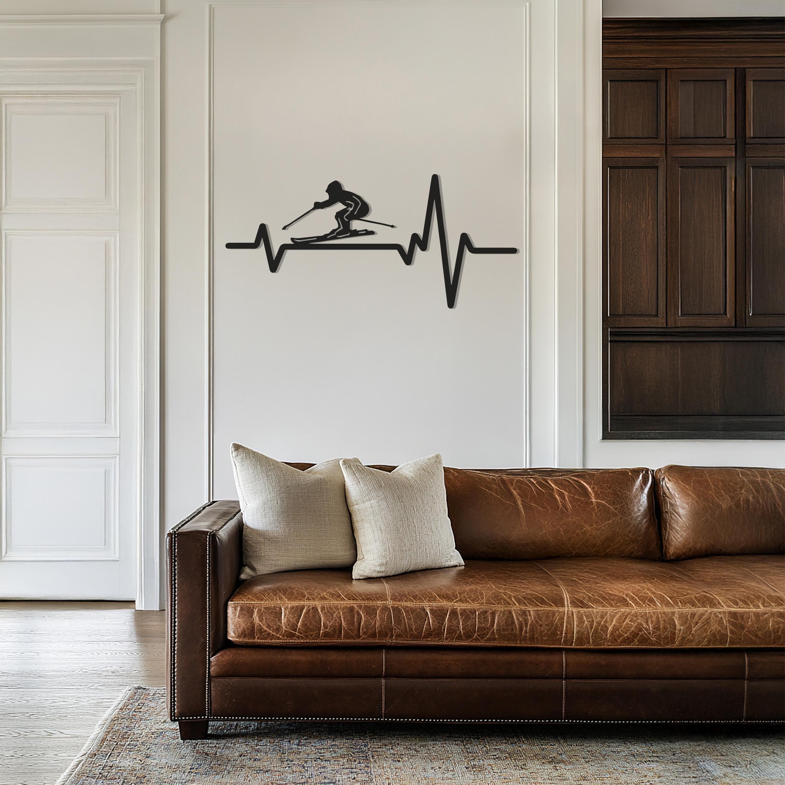 Ski Heartbeat Wall Decor, Skier Pulse Metal Art, Winter Sports Wall Sign, Skiing Metal Silhouette, Mountain Wall Decor, Gift For Home