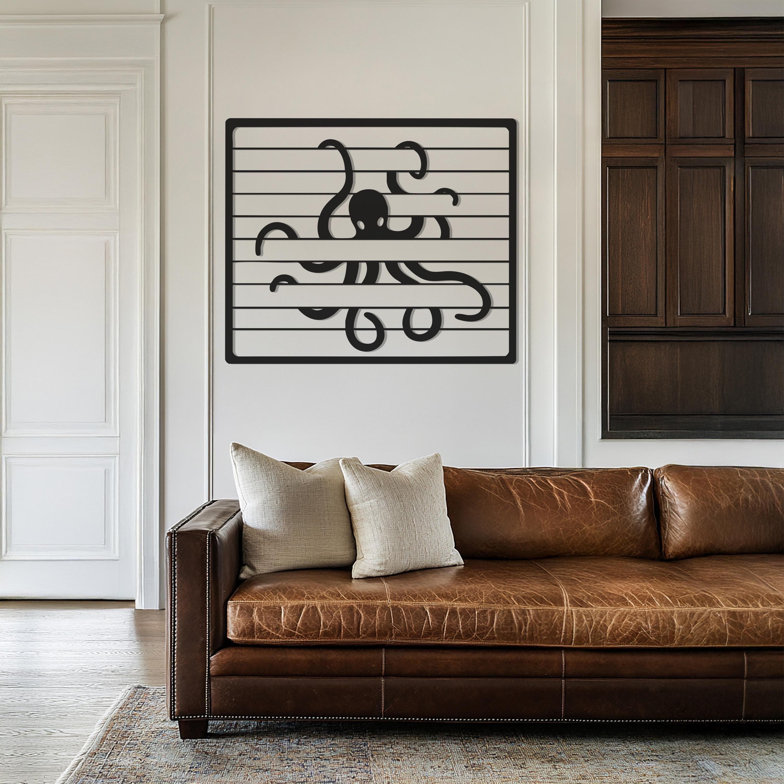Octopus Metal Wall Art, Sea Animal Decor, Nautical Line Art Decor, Modern Wall Decor, Ocean Wall Sculpture, Coastal Living Room Gift