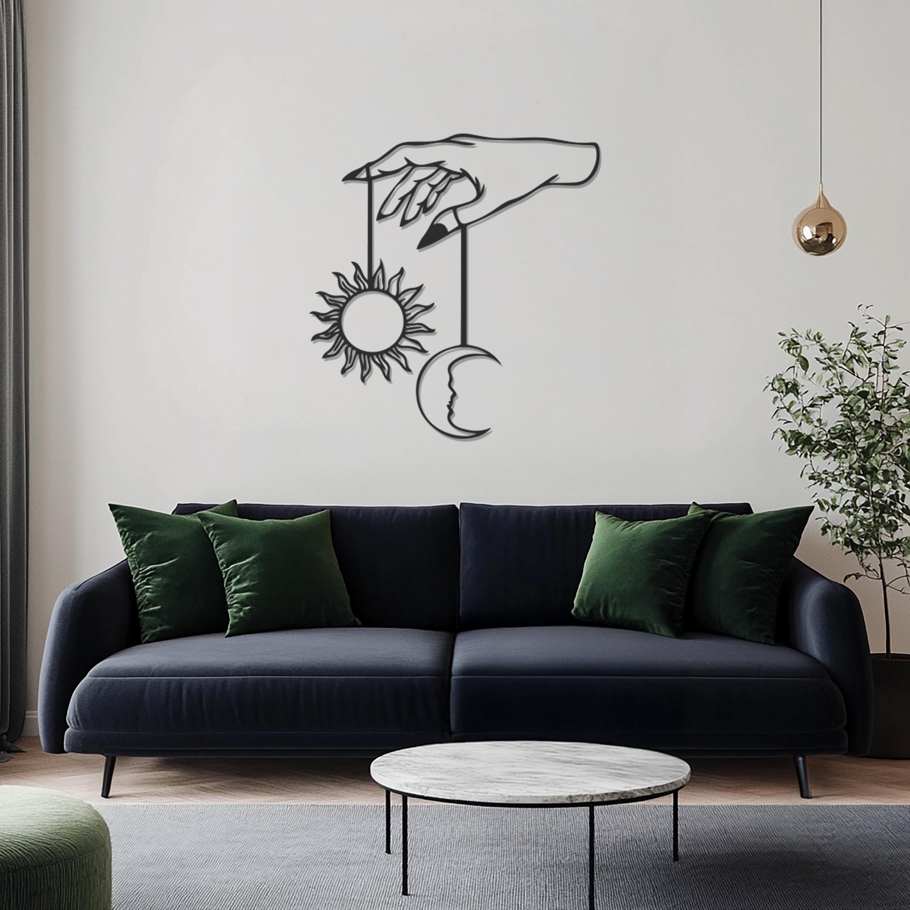 Sun and Moon Metal Wall Art, Celestial Hand Wall Hanging, Minimalist Sun and Moon Decor, Astrology Wall Sculpture, Large Metal Art for Home - image 3