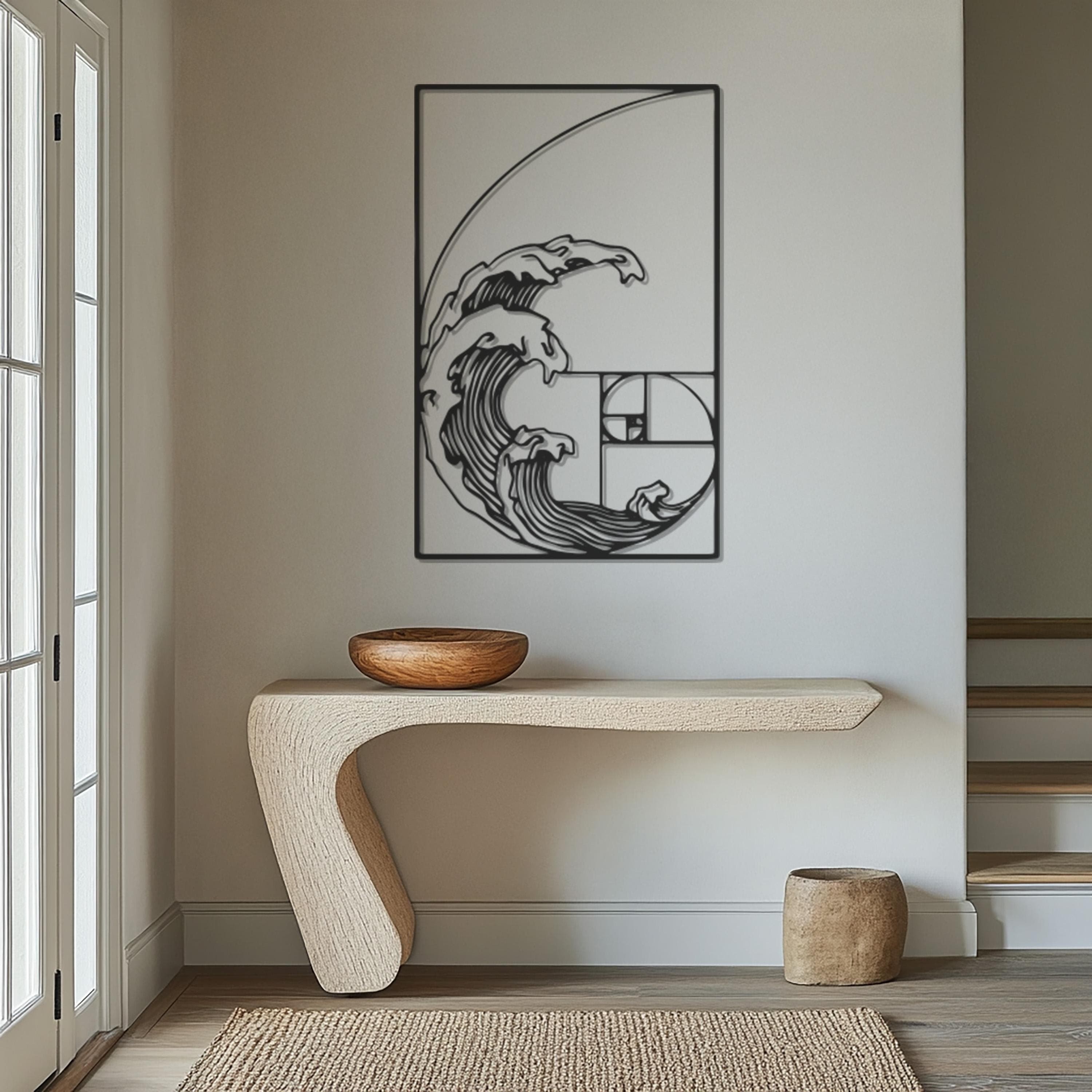 Golden Ratio Wave Metal Wall Art, Modern Geometric Ocean Decor, Unique Minimalist Metal Sculpture, Perfect Gift for Art and Nature Lovers