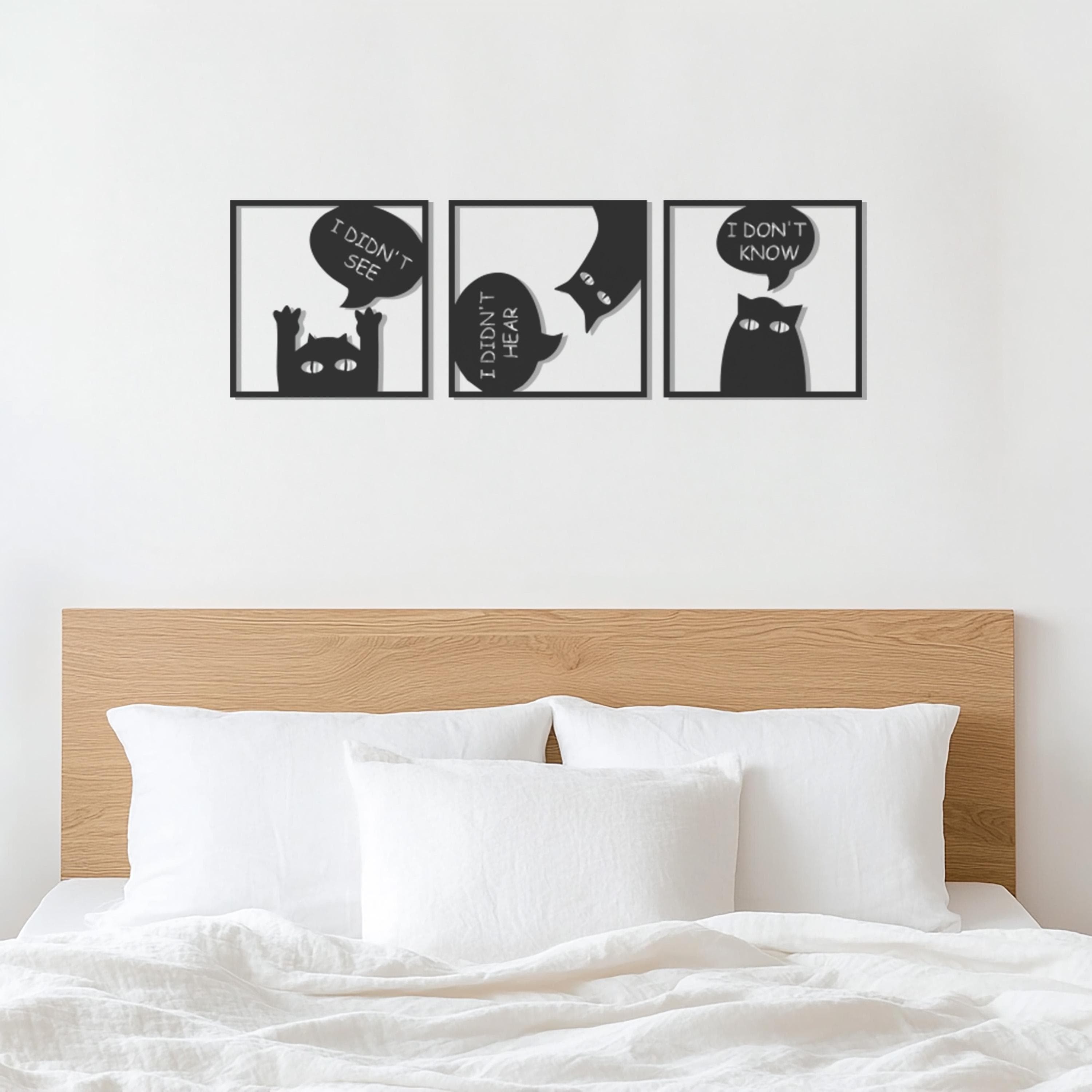 Funny Cat Metal Wall Art, See No Evil Hear No Evil Speak No Evil, Black Cat Decor, Pet Wall Art, Cat Lover Gift, Minimalist Metal Cat Sign