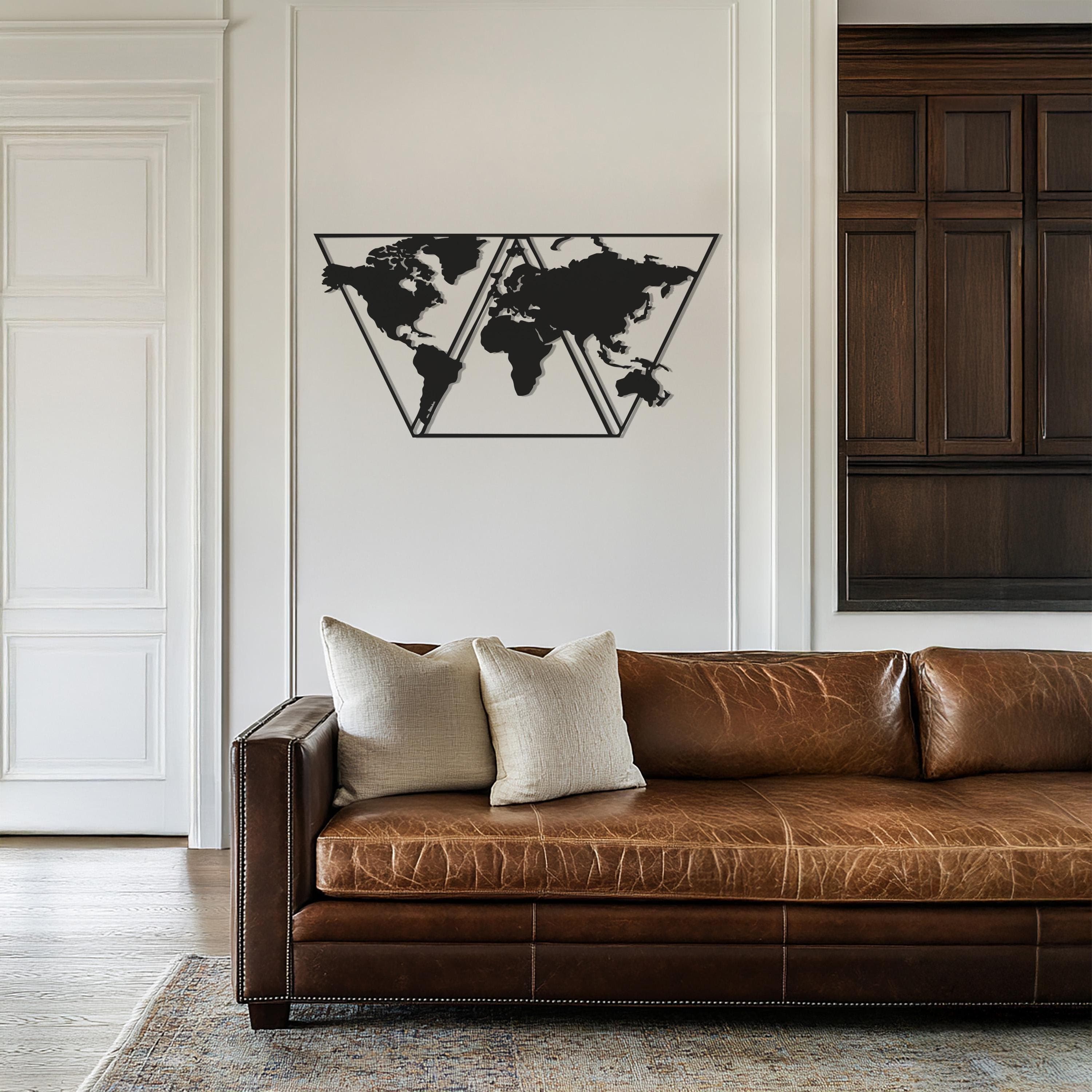 Geometric World Map Metal Wall Art, Large Modern Wall Decor, Travel Lover Gift, Minimalist Industrial Home Decoration, Office Wall Hanging - image 4