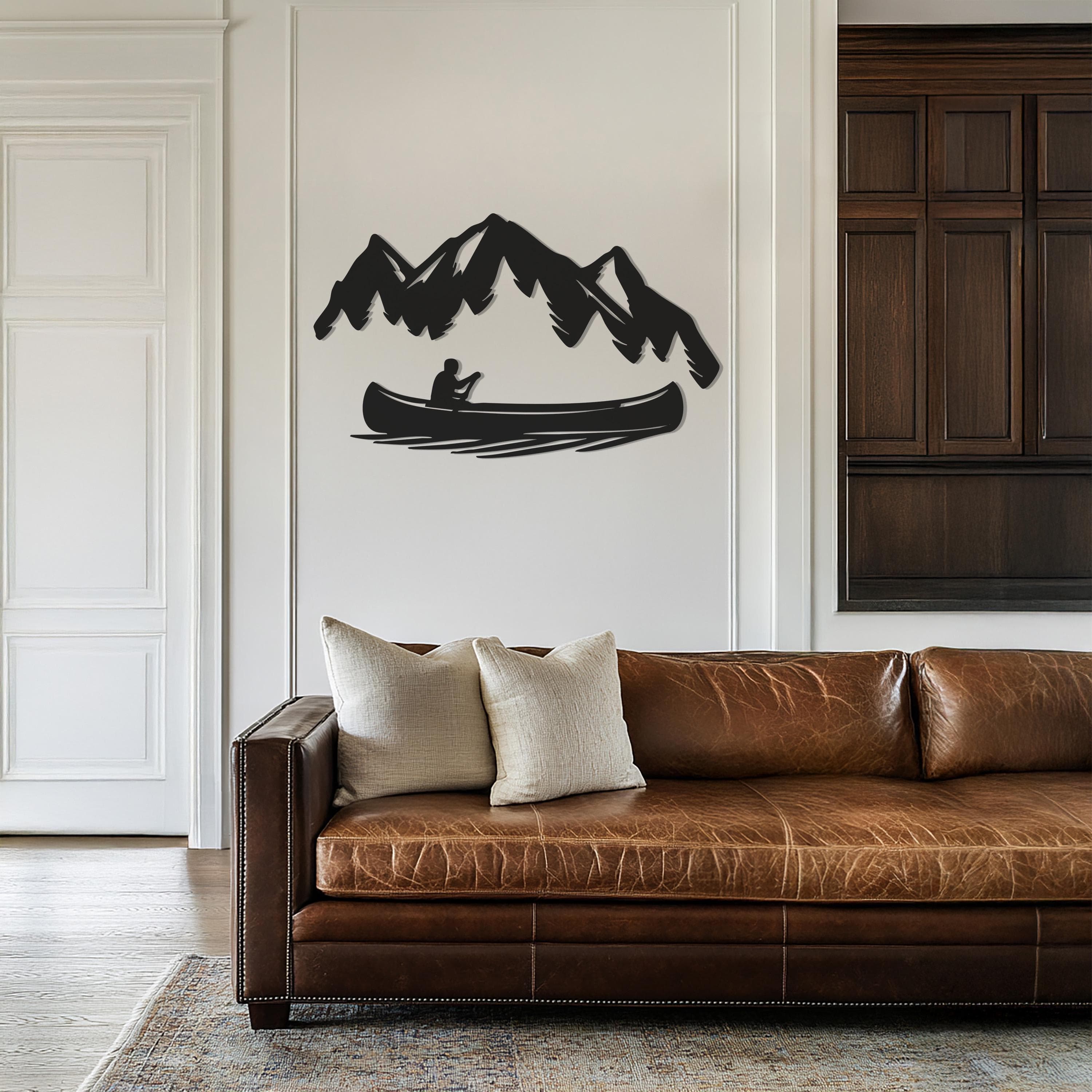 Mountain And Lake Metal Wall Art, Canoe Silhouette Wall Decor For Living Room, Adventure Gift For Ocean Lovers, Rustic Nature Wall Sign - image 4