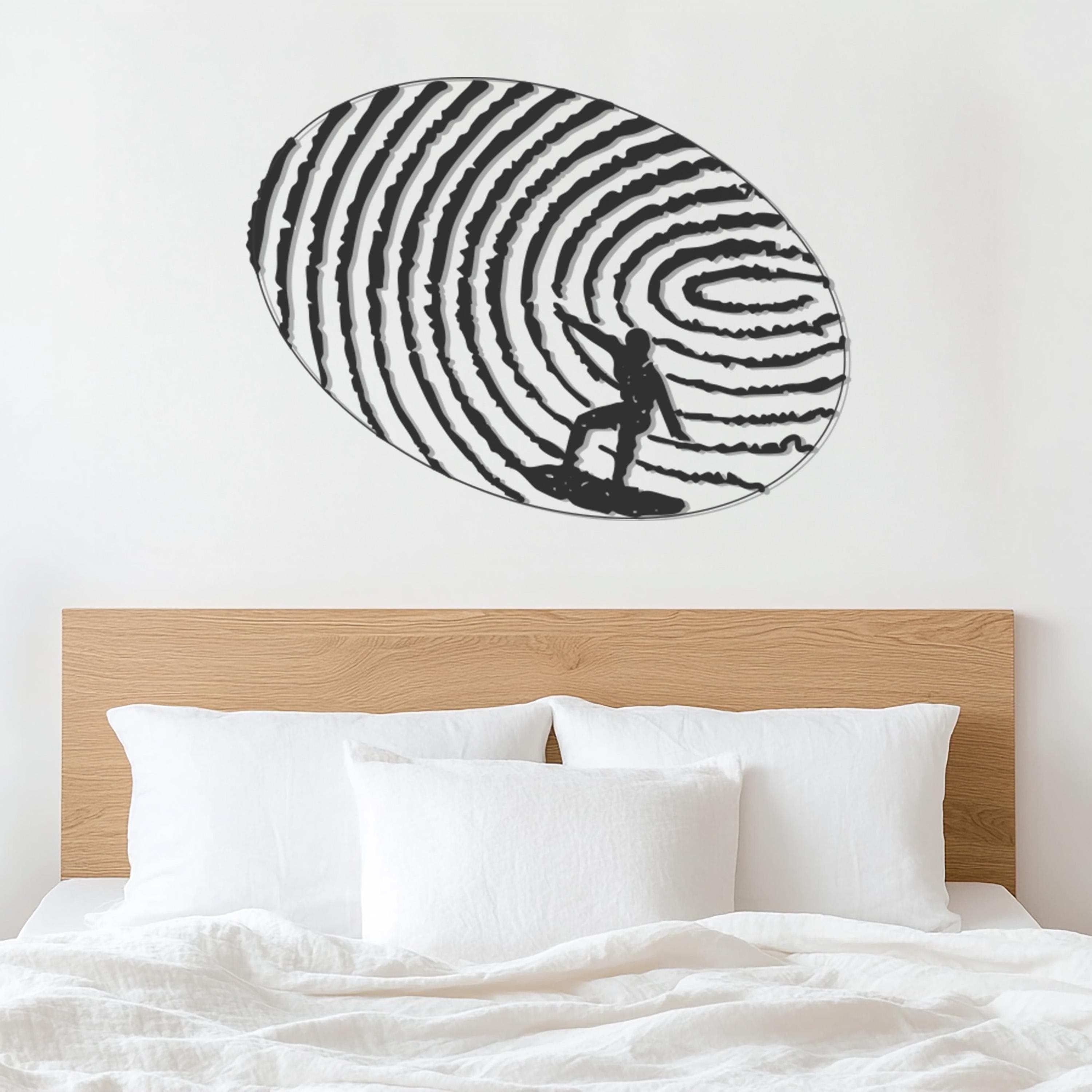 Surfer Metal Wall Art, Fingerprint Wave Design, Ocean Themed Home Decor, Surfboard Silhouette Sign, Modern Home Decor, Gift For Surfer